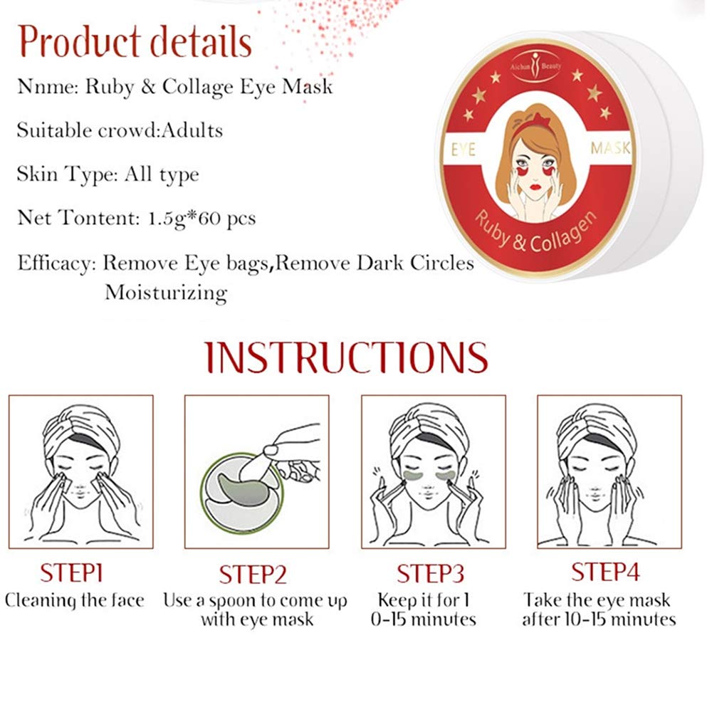 AICHUN BEAUTY 30 Pairs Collagen Eye Mask Patches - Hydrogel Under Eye Pads for Wrinkles, Dark Circles & Puffiness - Hydrating & Moisturizing Skin Care Treatment - Perfect for Night Routine & Travel Skincare (Ruby)