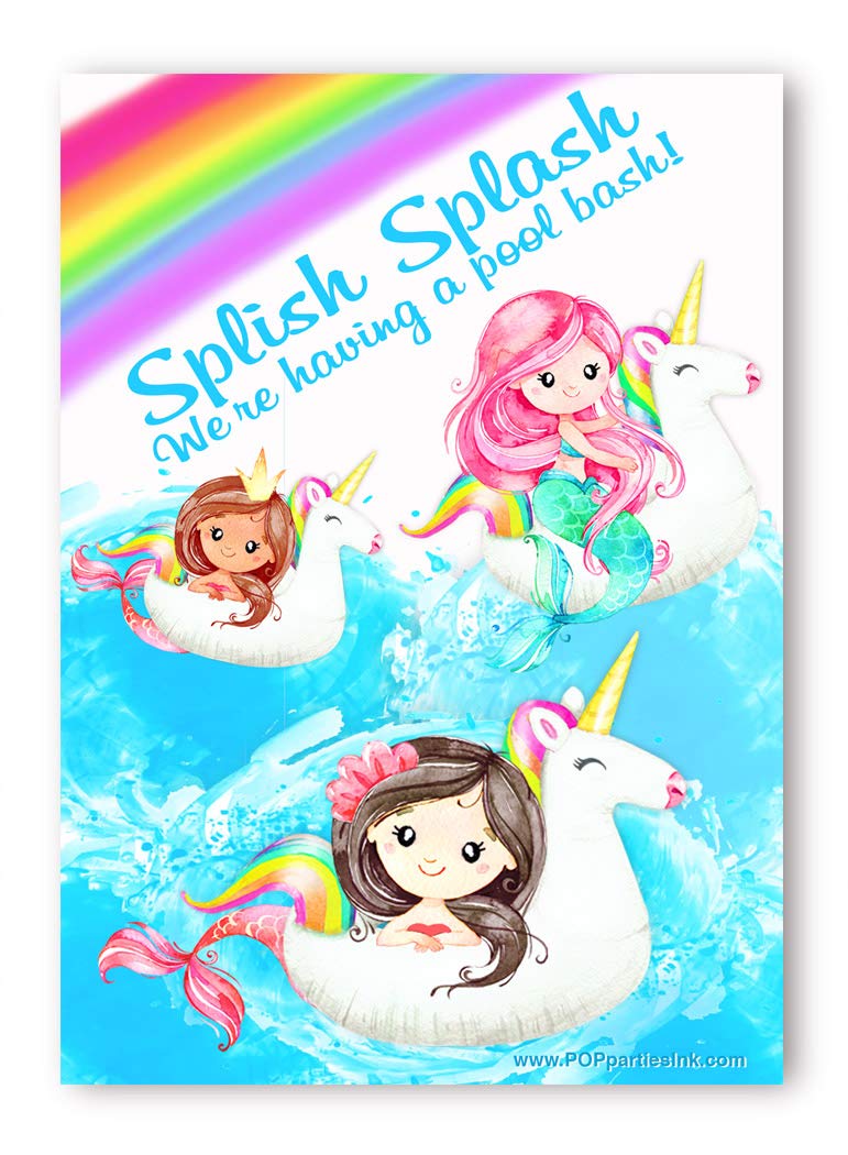 Mermaid Unicorn Party Invitations - 20 Double-Sided Invitations with Envelopes - Perfect for Pool Parties & Themed Events - Mermaid & Unicorn Birthday Party Supplies - MU20