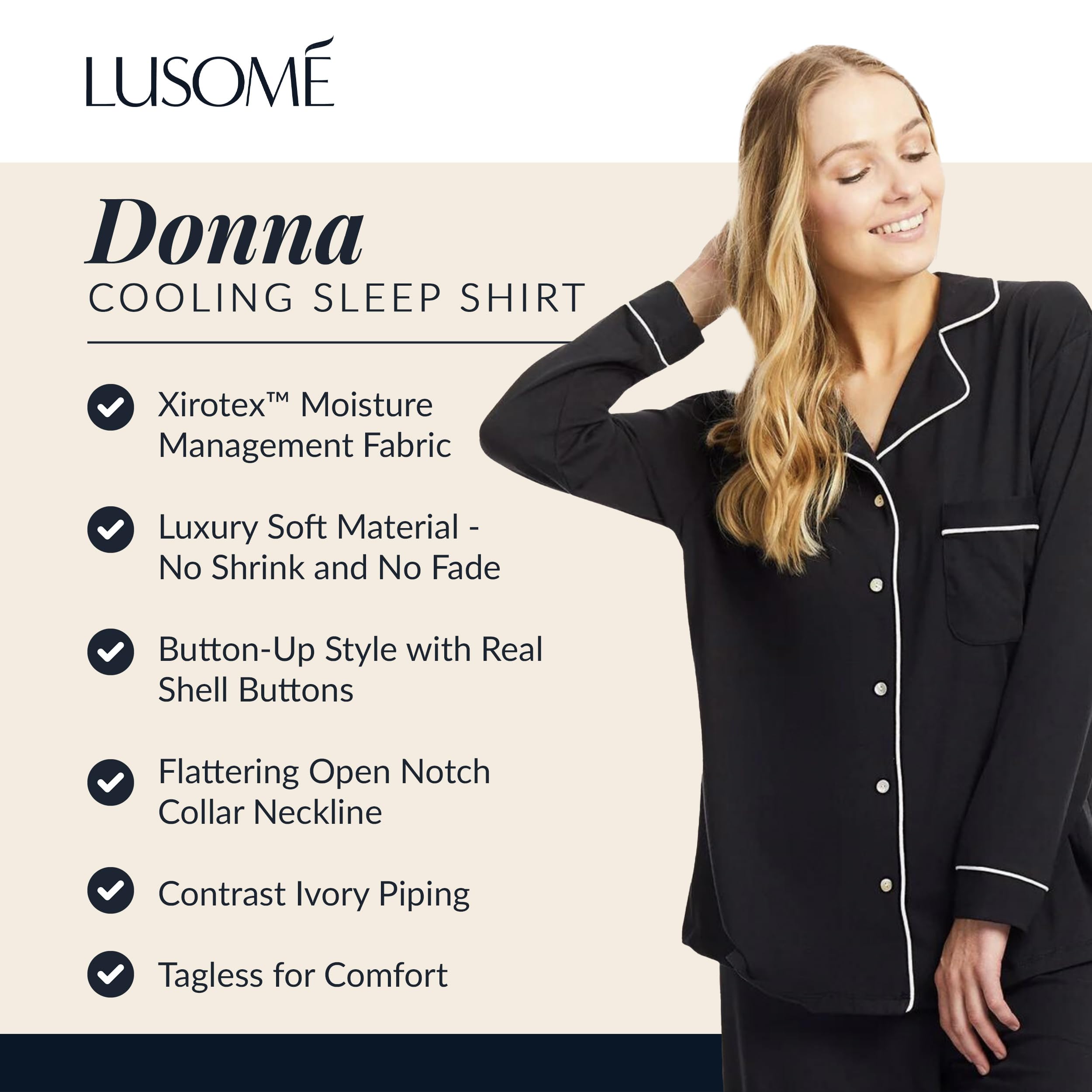Lusome Women's Cooling Pajama Tops - Breathable Sleep Shirt for Hot Flashes & Night Sweats Relief - Moisture-Wicking Summer PJs for Hot Sleepers - Perfect for Nighttime Comfort & Temperature Regulation