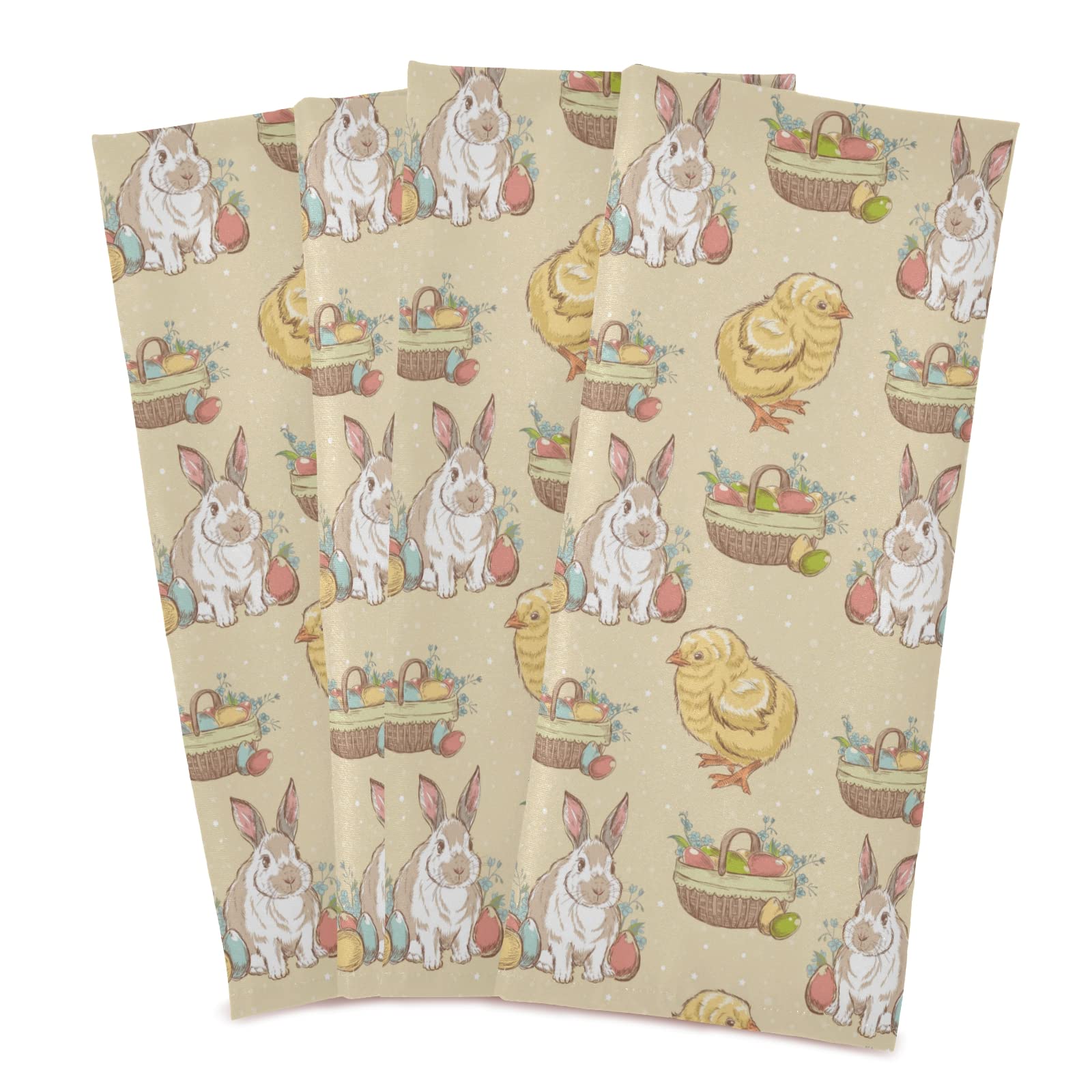 ALAZA Absorbent Vintage Easter Bunny Rabbit Yellow Chick Dish Towels Set of 4 - 18x28 Inch Waffle Weave Kitchen Towels for Drying, Cooking & Baking | Perfect for Spring Decor, Easter Gifts & Farmhouse Kitchen