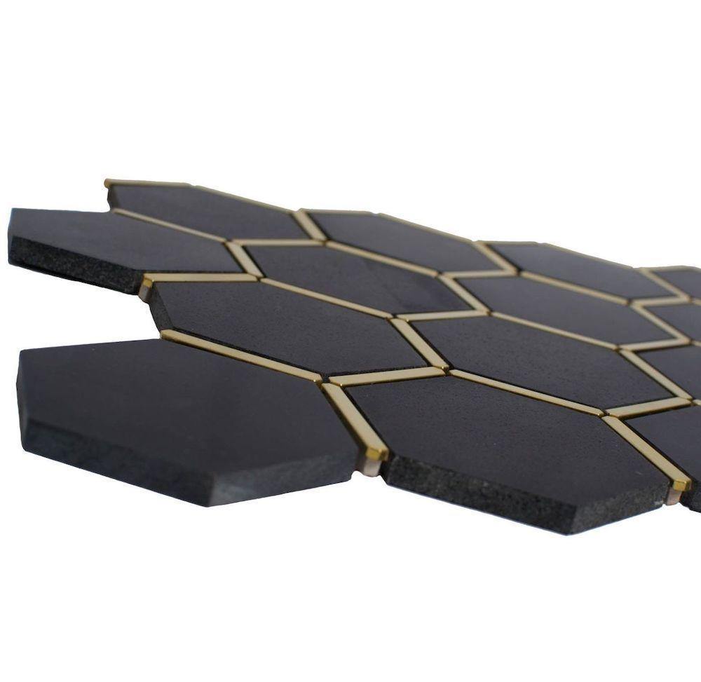 Premium Inlay Brass Gold Hexagon Black Tile - Elegant Mosaic for Kitchen Backsplash, Bathroom Wall, and Floor Decor