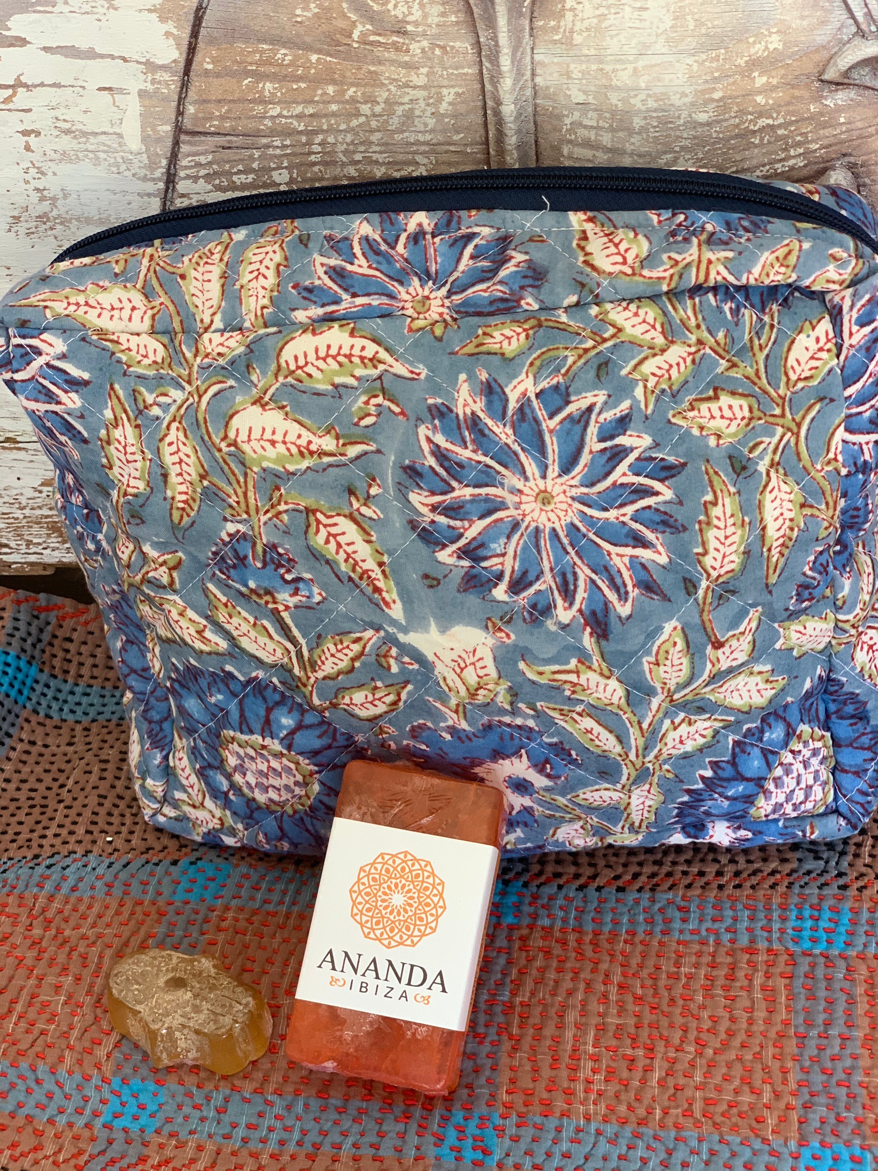 Large Cosmetic Bag with Hand Block Print - Perfect for Travel, Makeup Storage & Organizing Toiletries