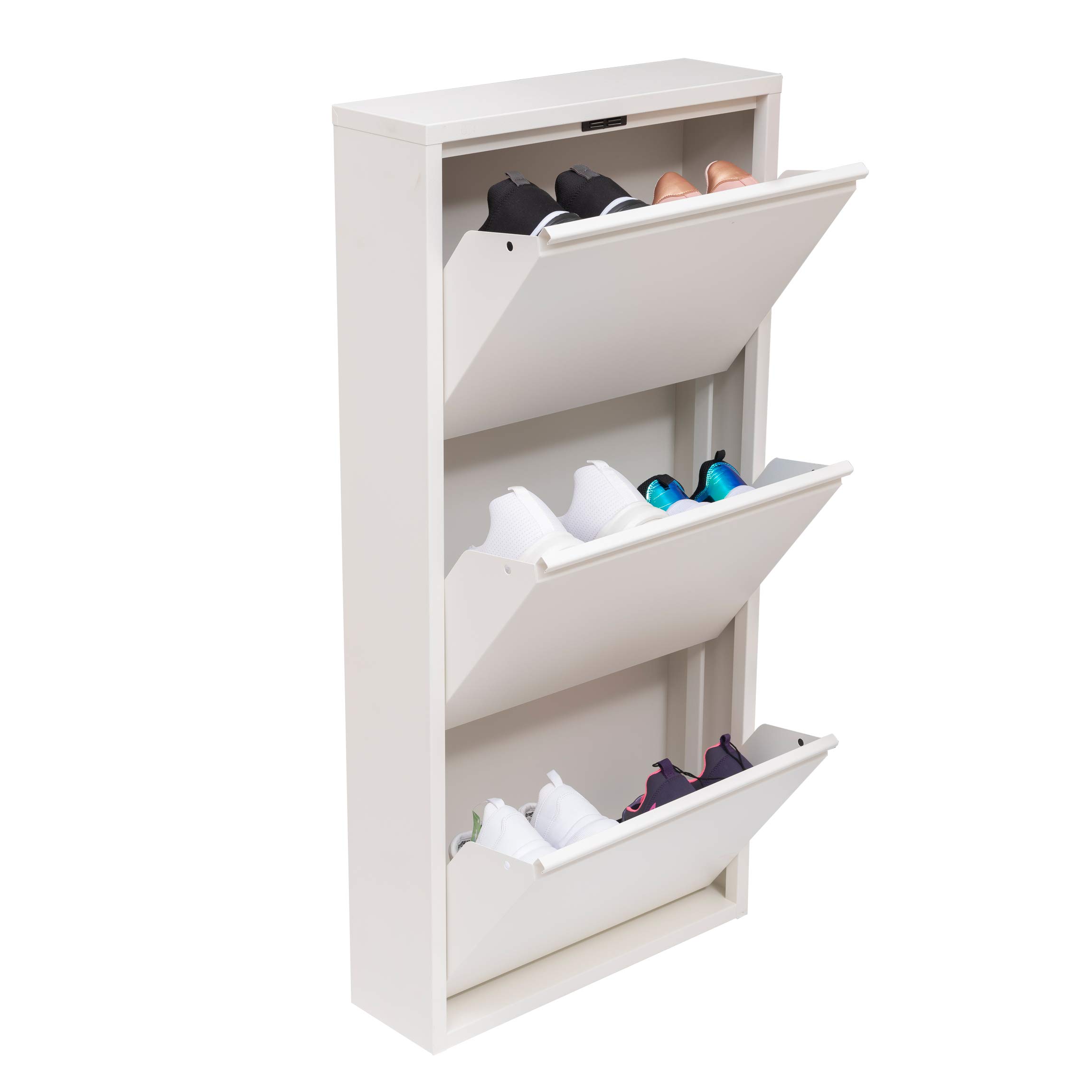 Mabel Home Modern 3 & 4 Drawer Shoe Cabinet - White Shoe Storage Organizer with 3-4 Tiers for Entryway, Closet & Bedroom Organization