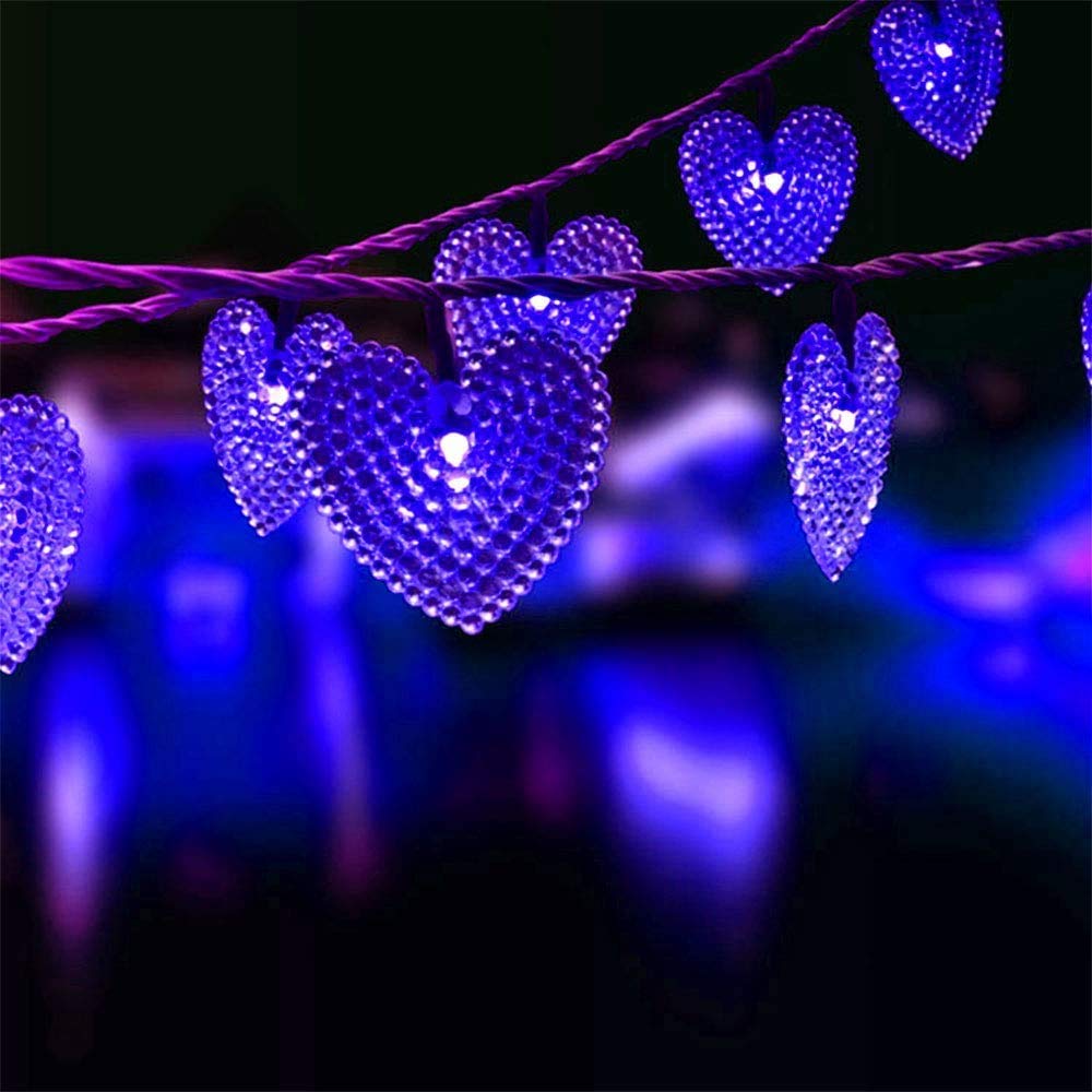 30 LED Solar Heart String Lights - 20ft Waterproof Outdoor Fairy Lights with 8 Modes for Wedding, Party, Garden & Patio Decor | Romantic Blue Atmosphere Lighting for Backyard, Balcony & Special Events
