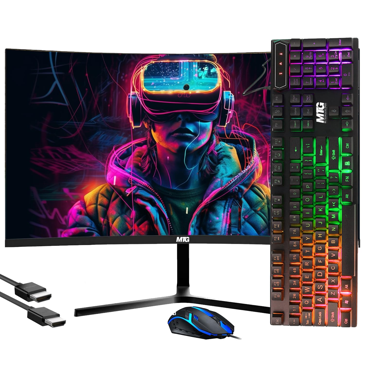 24-inch Curved Gaming Monitor Full HD 1080P with RGB Keyboard & Mouse Combo | Frameless Design, 144Hz Refresh Rate, VESA Mount | Perfect for Esports, Home Office & Streaming Setup