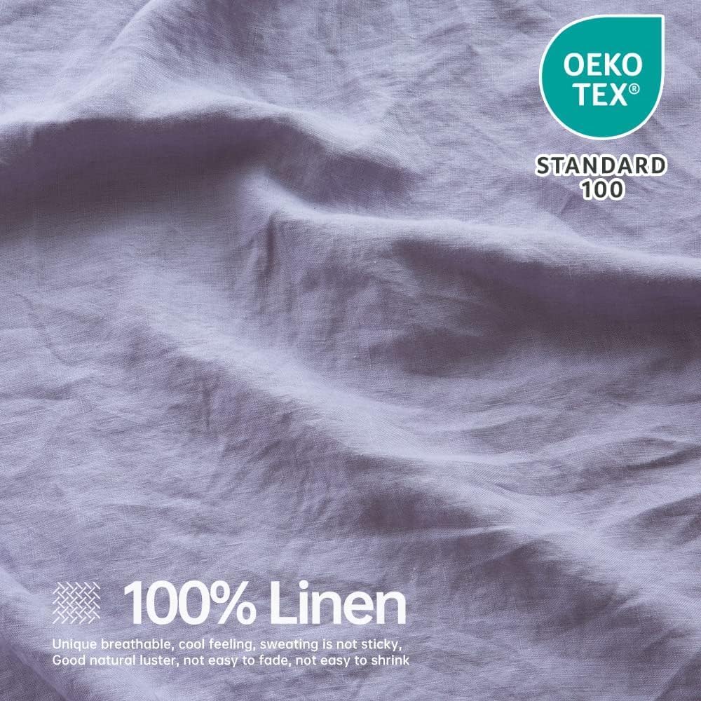 Premium 100% French Linen Sheet Set King Size 4-Piece - Natural Breathable Soft Durable All-Season Bedding - Luxury Lilac Bed Sheets for Master Bedroom & Guest Room Comfort
