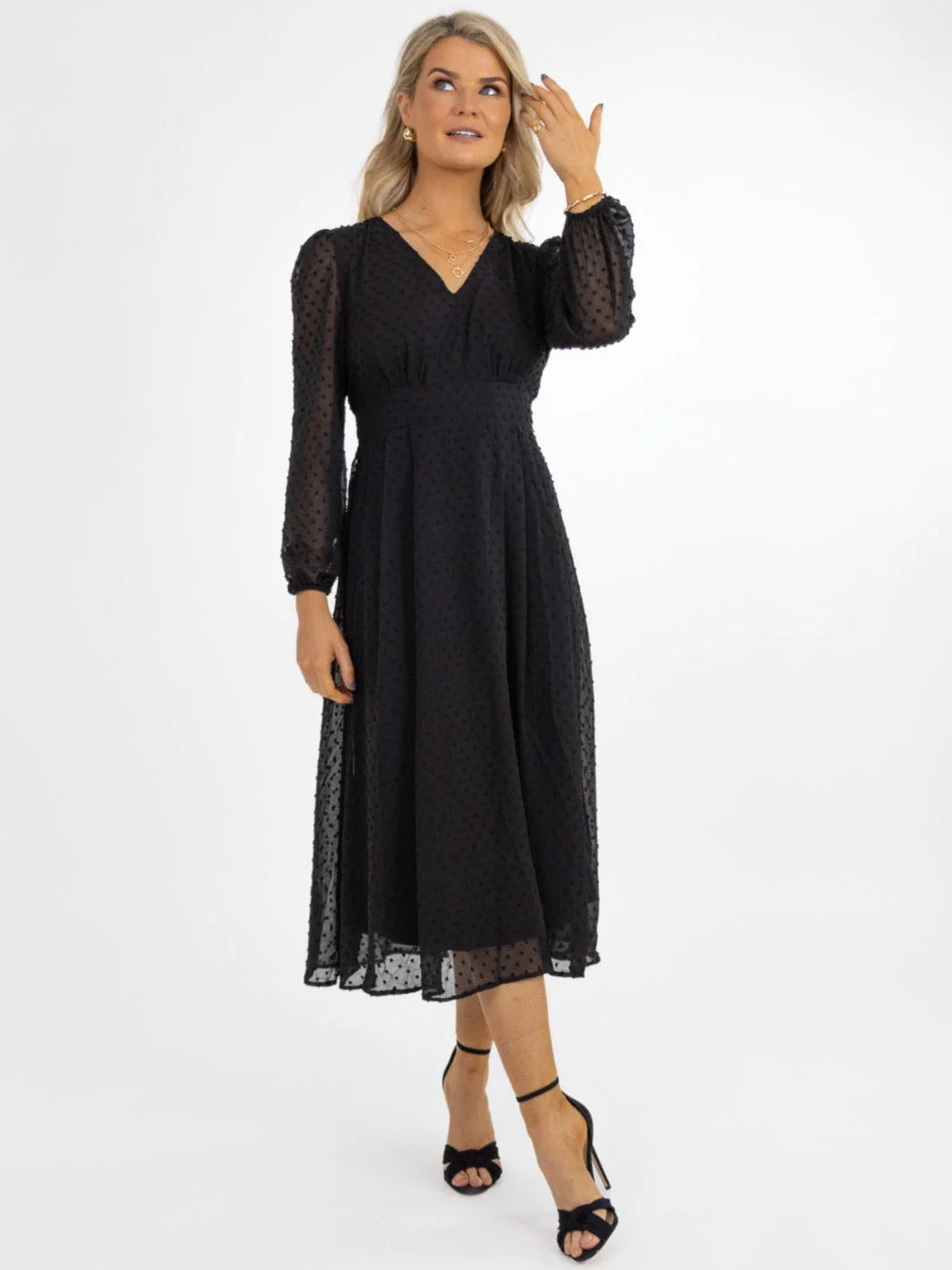Elegant Audrey Midi Dress in Black - Perfect for Cocktail Parties, Weddings & Evening Events