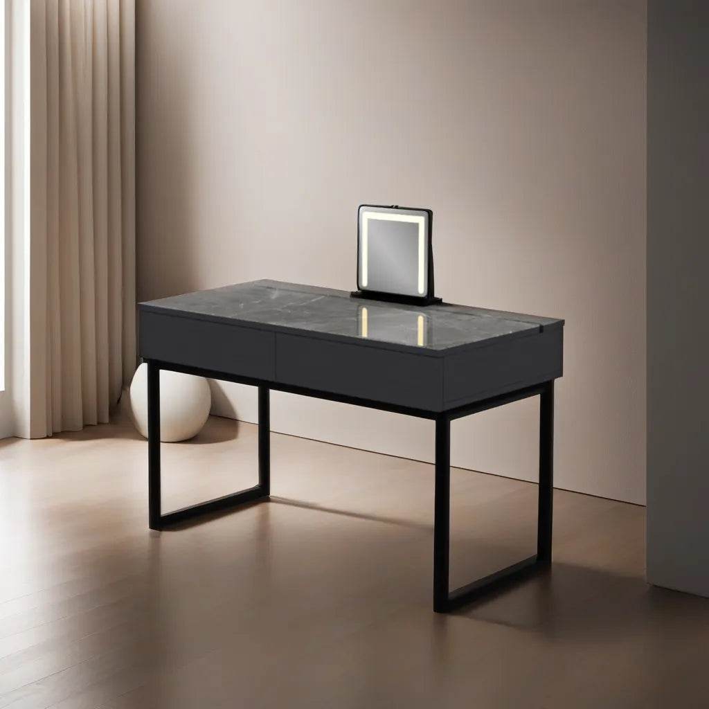 Muriel Glossy Sintered Stone Vanity Table - 100cm Modern Makeup Dressing Desk with Mirror, Perfect for Bedroom, Bathroom & Luxury Home Decor