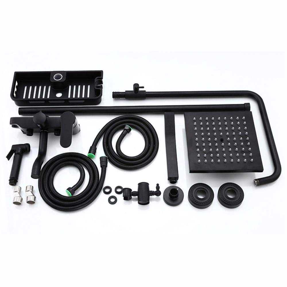 Black Wall Mounted Rain Shower System with Hot/Cold Mixer Tap - Stainless Steel & Copper Bathroom Shower Set with Bidet Sprayer - Perfect for Modern Bathrooms & Spa-Like Showers