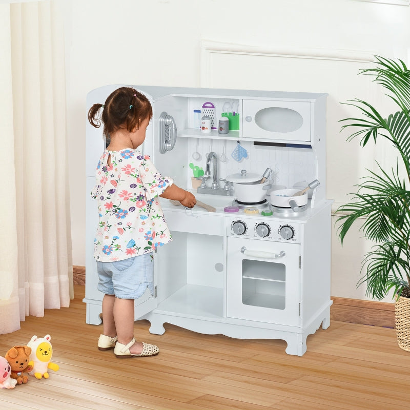 Qaba Large Kids Kitchen Playset with Telephone & Water Dispenser - Pretend Play Cooking Set for Toddlers - Perfect for Role Play, Birthday Gifts & Preschool Learning Activities