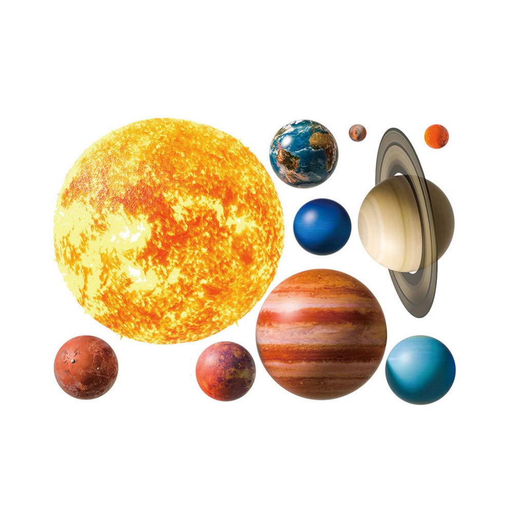 Solar System Stickers - 9 Planets & Moon Wall Decals, PVC Waterproof Removable Space Themed Stickers for Kids Room, Bedroom & Living Room Decor - Perfect for Nursery, Classroom & Science Learning Spaces
