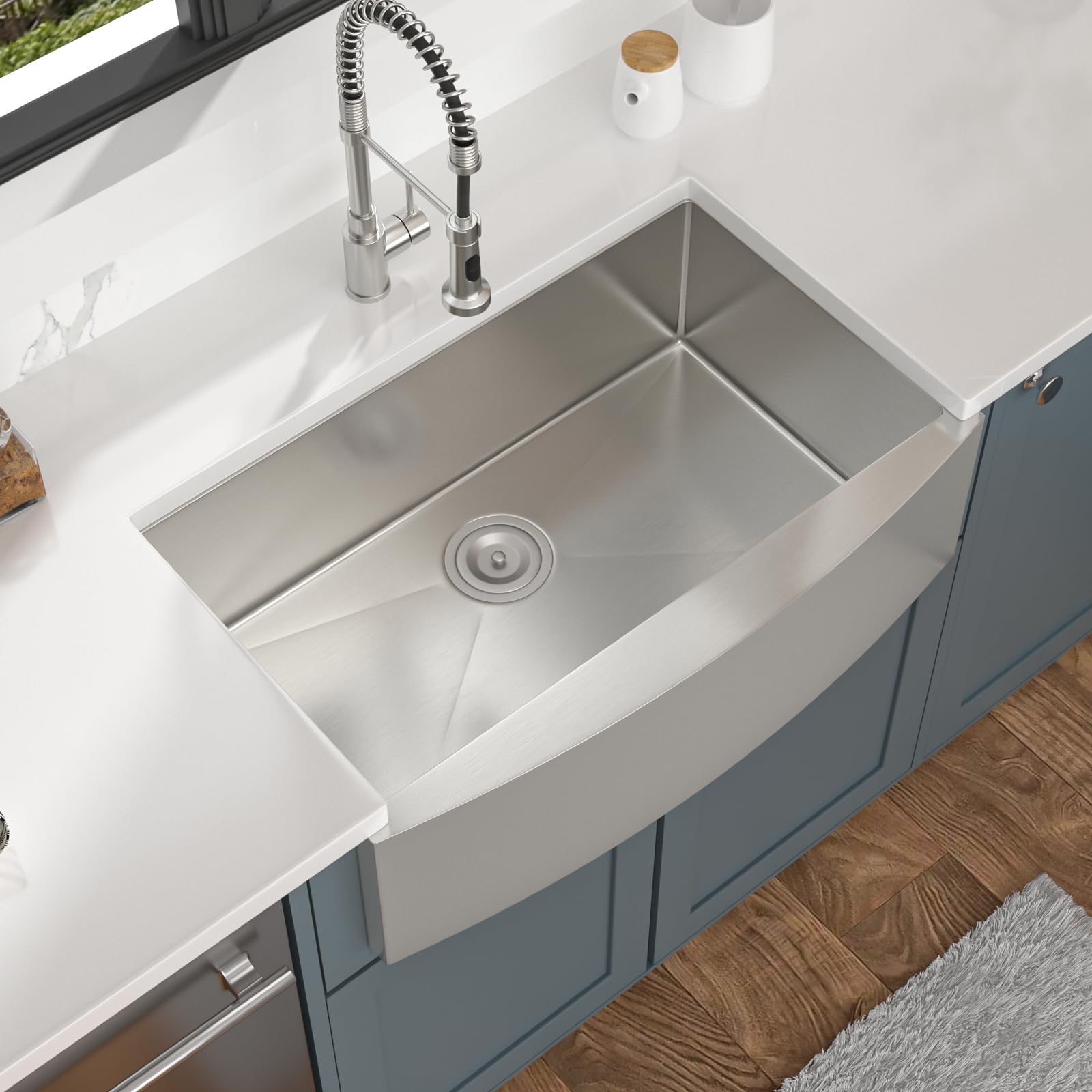 36 Inch Farmhouse Apron Front Kitchen Sink - 16 Gauge Stainless Steel Deep Single Bowl Handmade Farm Sink by Mocoloo - Perfect for Rustic Kitchens, Country Homes & Modern Farmhouse Decor