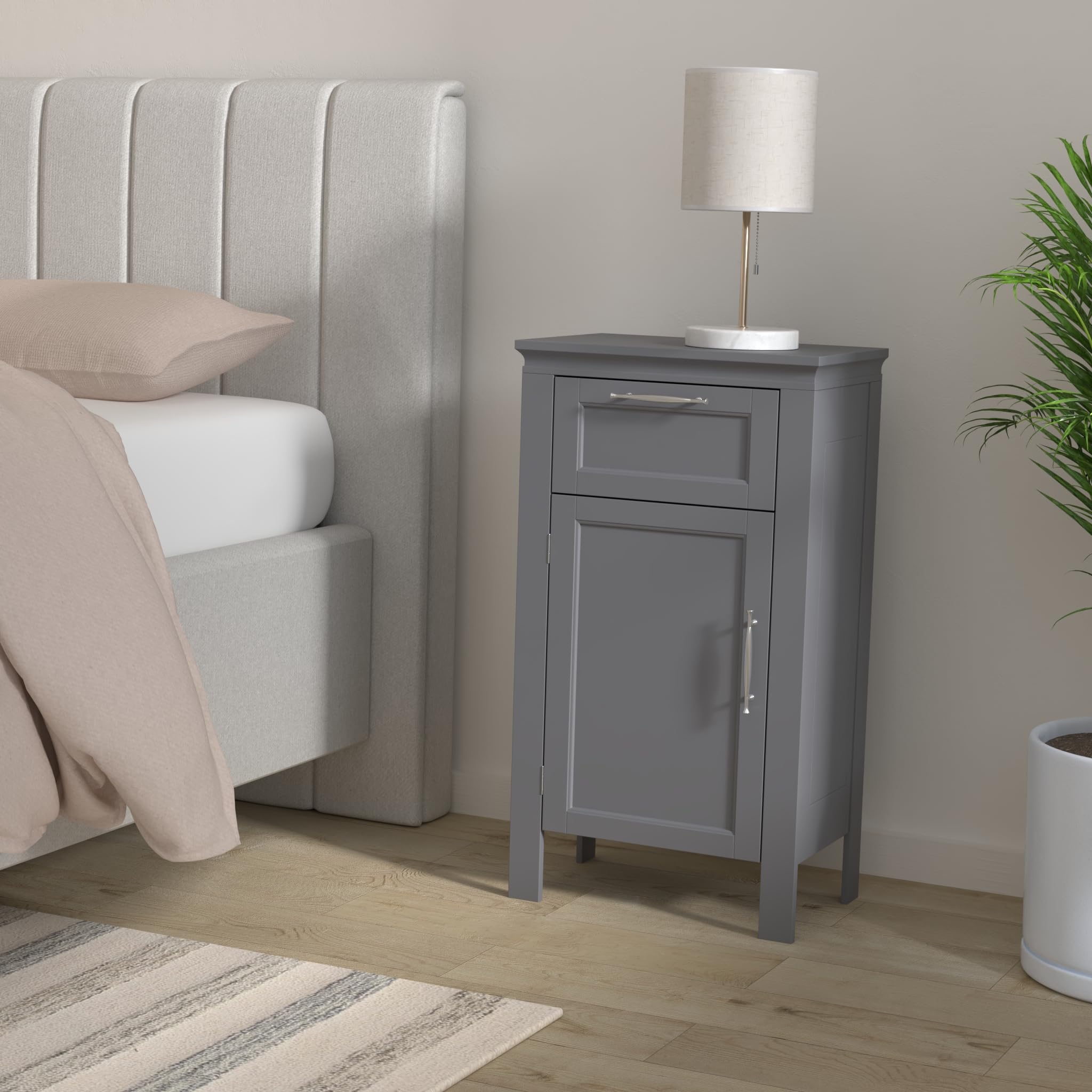 **MITPATY Gray Nightstand with Drawer and Cabinet - Modern Bedside Table for Bedroom Storage - Perfect for Small Spaces, Apartments & Guest Rooms**