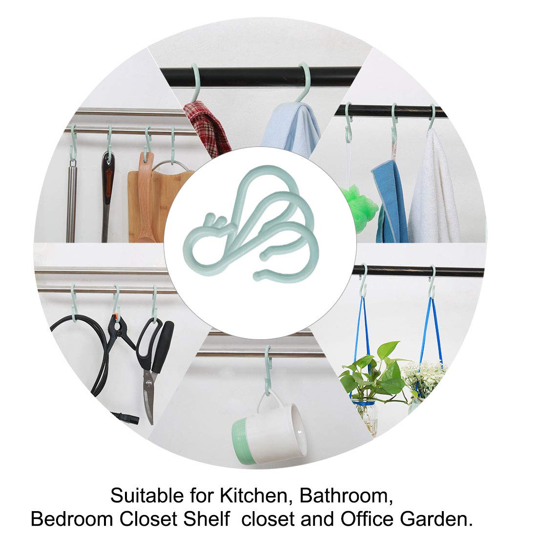 uxcell 4 Pack S-Shaped Plastic Hooks - Heavy Duty Hangers for Kitchen, Bathroom, Closet - Organize Pots, Pans, Cups, Utensils, Clothes & Towels - Light Blue - Perfect for Space Saving Storage & Home Organization