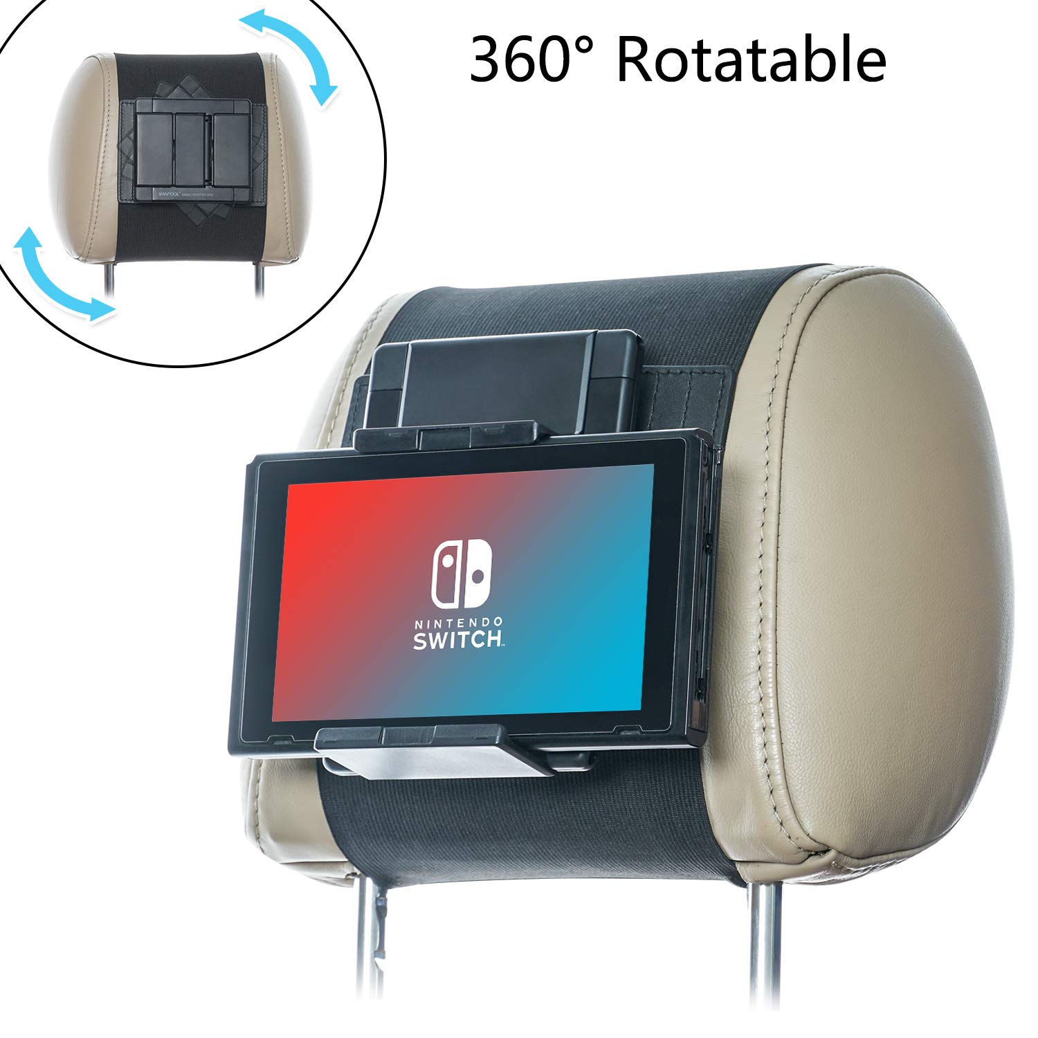 Swivel Car Headrest Mount Holder for Nintendo Switch, iPad Air, iPad Mini & Tablets - Universal Adjustable Stand for Road Trips & Backseat Entertainment