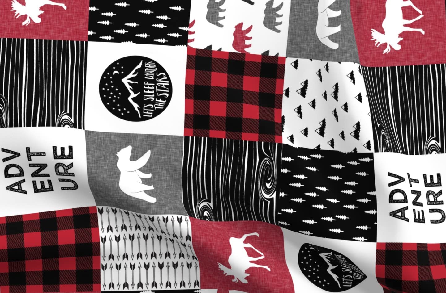 Adventure Buffalo Plaid Woodland Patchwork Fabric - Printed on Petal Signature Cotton for Quilting, Sewing & Crafts | Fat Quarter Cheater Quilt Wholecloth | Perfect for DIY Apparel, Home Decor & Gift Making