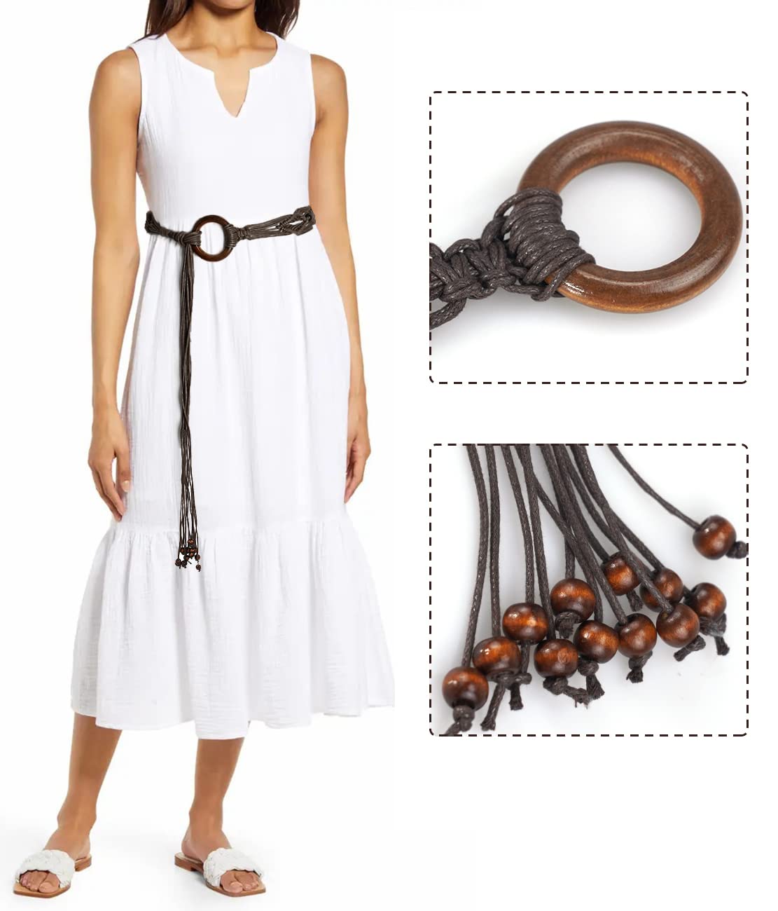 Boho Braided Belt for Women - Handwoven Bohemian Waist Belt for Dresses & Skirts | Perfect for Summer Outfits, Music Festivals & Beach Vacations