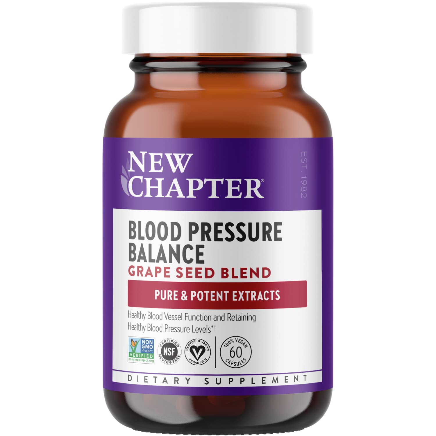 New Chapter Blood Pressure Supplement - Organic, Vegan, Non-GMO with Grapeseed & Black Currant for Healthy Circulation - 60 Capsules - Supports Heart Health for Active Lifestyles