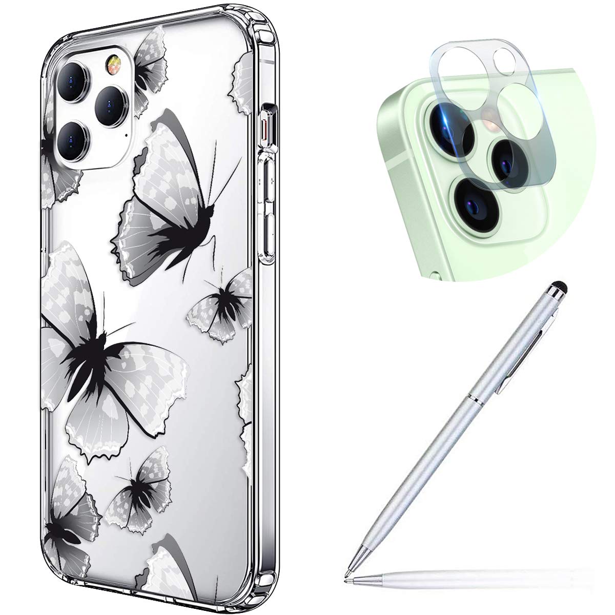Clear Soft Silicone Gel TPU Case for iPhone 12 Pro - Floral Embossed Design Protective Cover with Camera Lens Protector | Trendy & Durable Phone Case for Women & Girls | Perfect for Everyday Use, Work & Travel