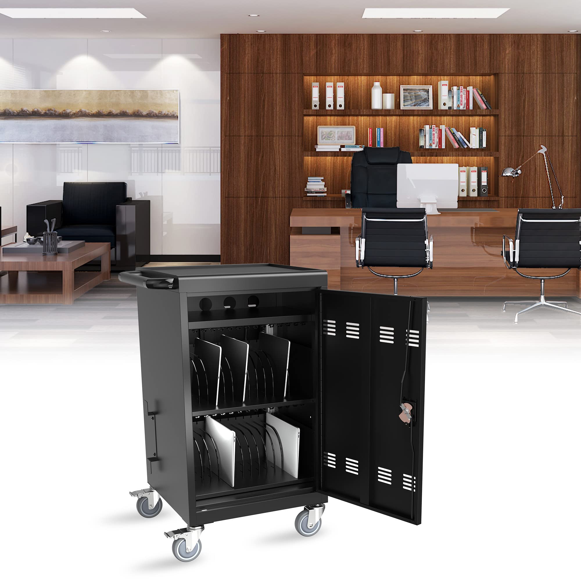 32-Bay Heavy-Duty Mobile Laptop Cart & Chromebook Charging Station - Locking Cabinet for 17
