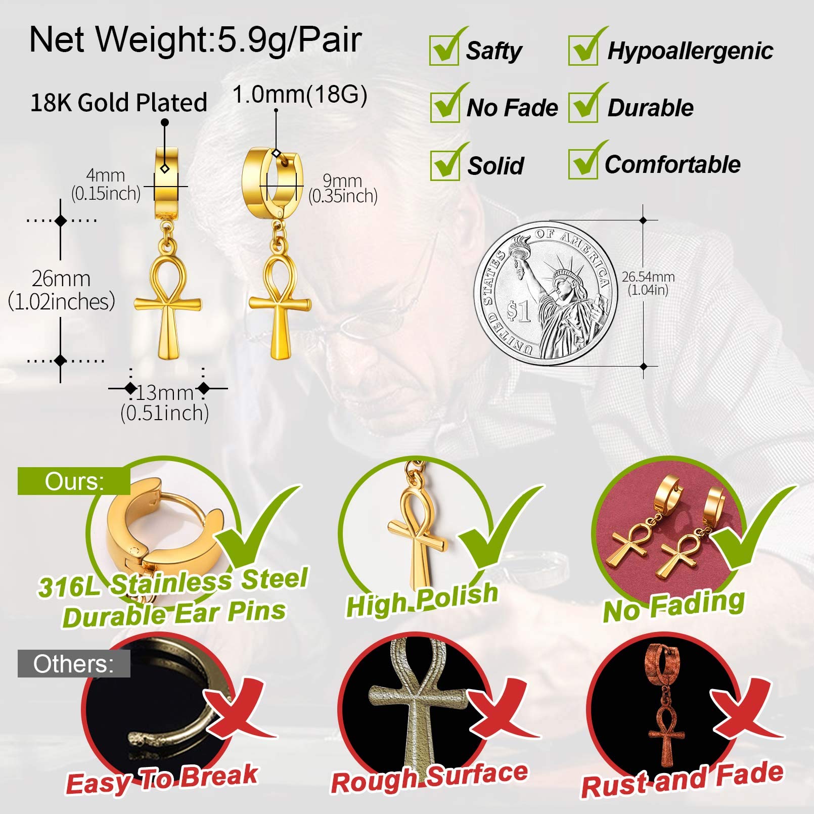 FaithHeart Women's Gold Hoop Earrings - Stainless Steel Huggie Hoop Earrings for Women, Lightweight Drop Dangle Earrings with Gift Box - Perfect for Everyday Wear, Parties & Gifts