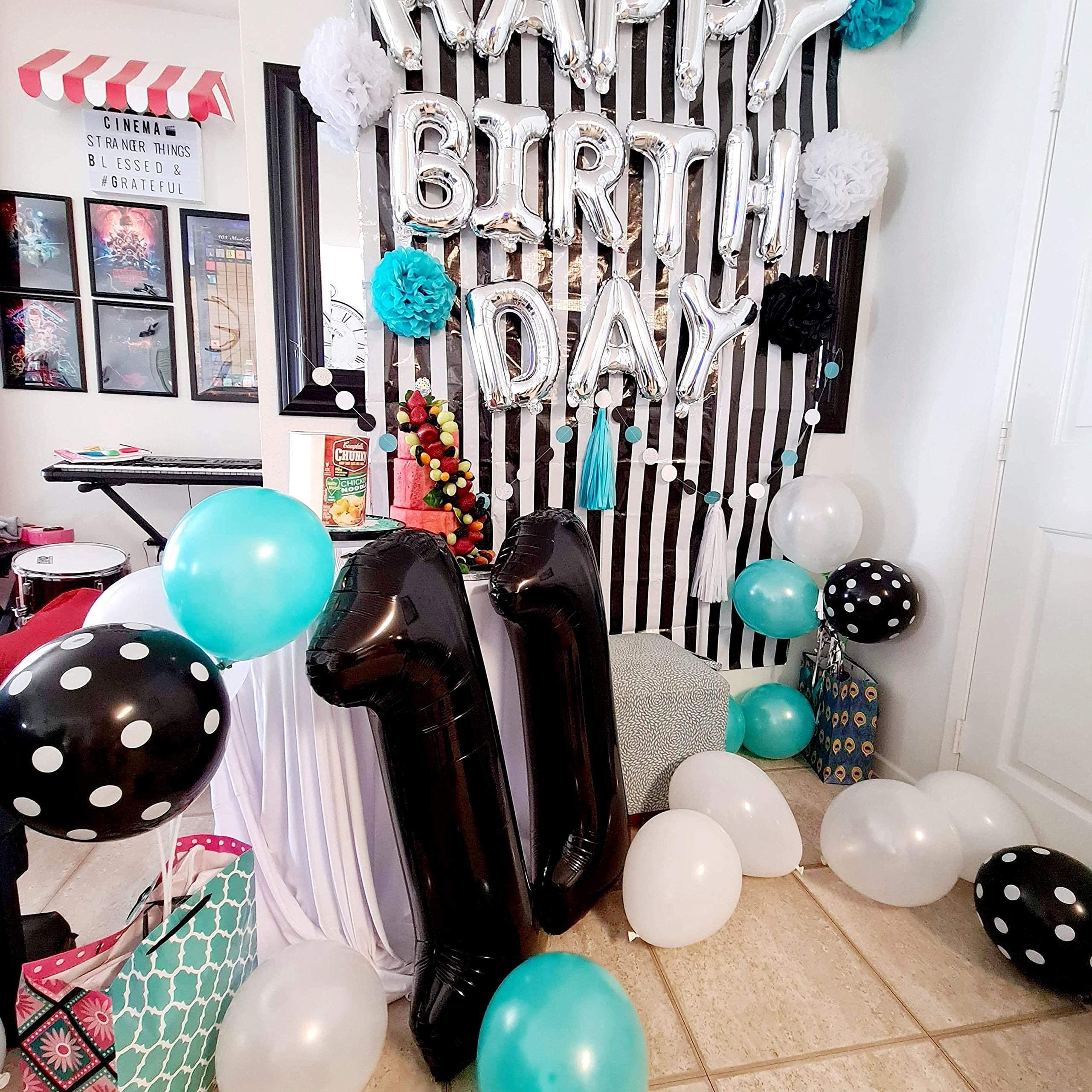 Sweet 16 Birthday Party Decorations - Turquoise, Silver & Black Polka Dot Balloons & Party Supplies for Girls | 16th Birthday Decor | Teen Party Decorations for Home, School Dances & Milestone Celebrations