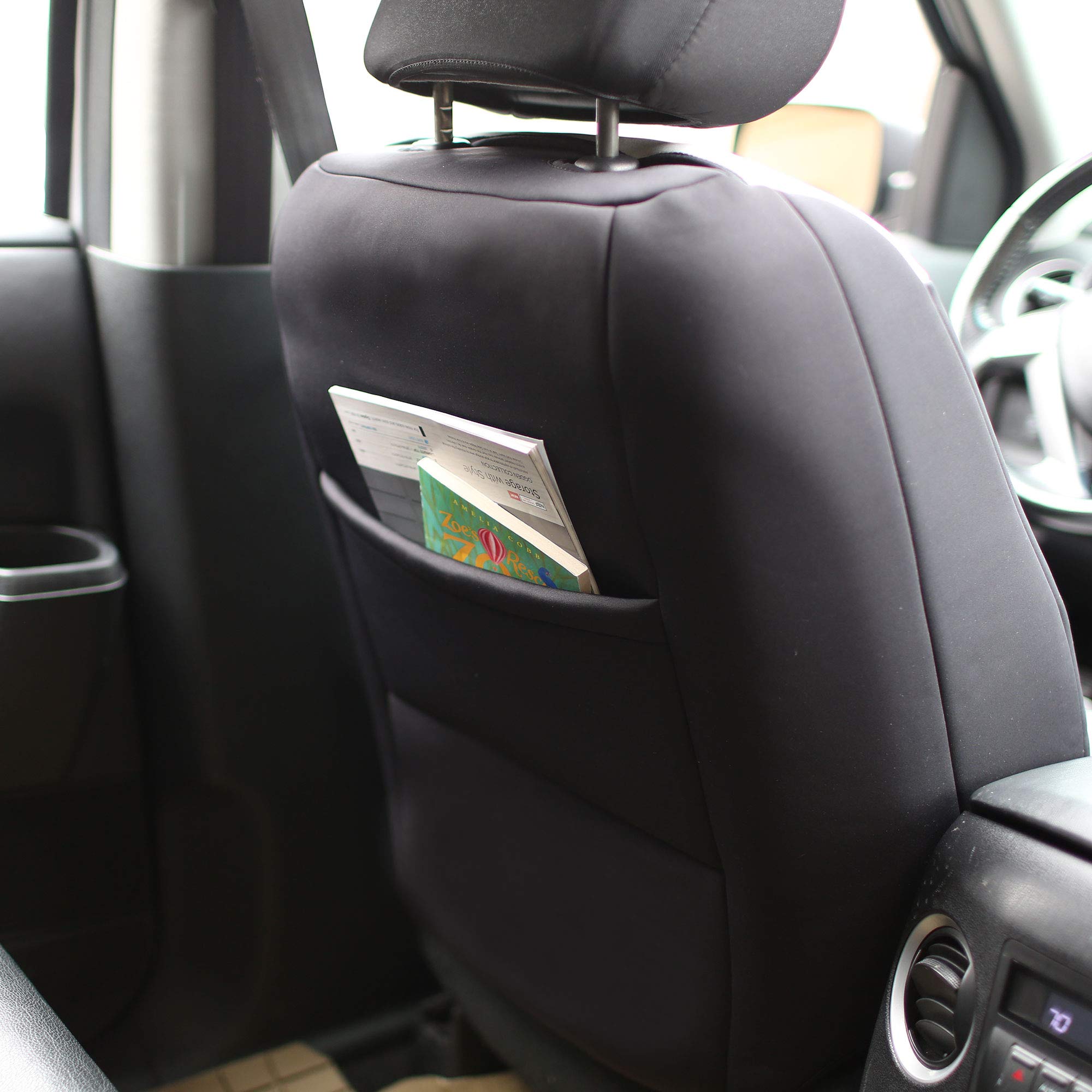 FH Group Neoprene Car Seat Covers Front Set - Universal Fit Low Back Seat Protectors with Removable Headrest | Airbag Compatible Vehicle Seat Covers for SUV, Van & Sedan | Perfect for Commuting, Road Trips & Family Travel (Gray)