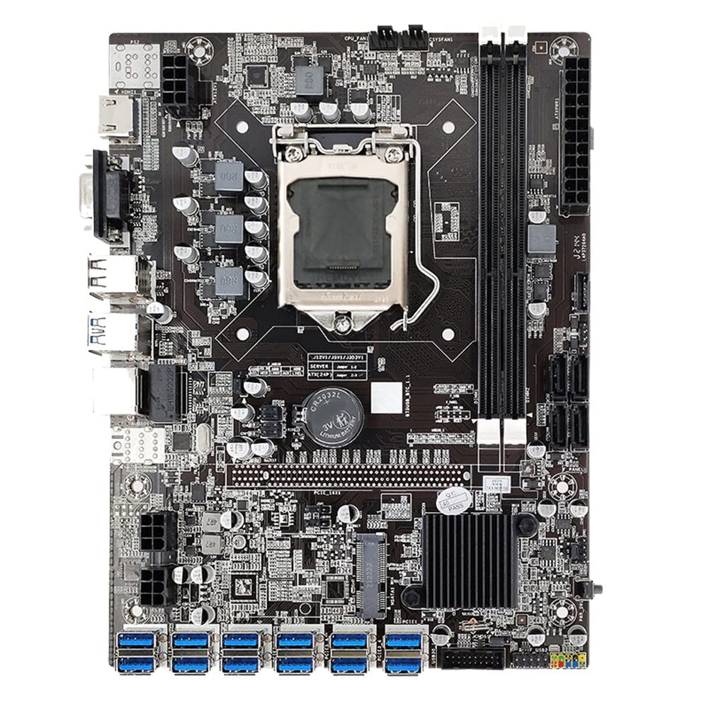 Pitxsgsia B75 12GPU BTC Mining Motherboard with CPU, 4GB DDR3 RAM & 128GB SSD - Supports 12 USB Ports & Dual DDR3 Slots for Cryptocurrency Mining Rigs - Perfect for Ethereum, Bitcoin & GPU Mining Setup