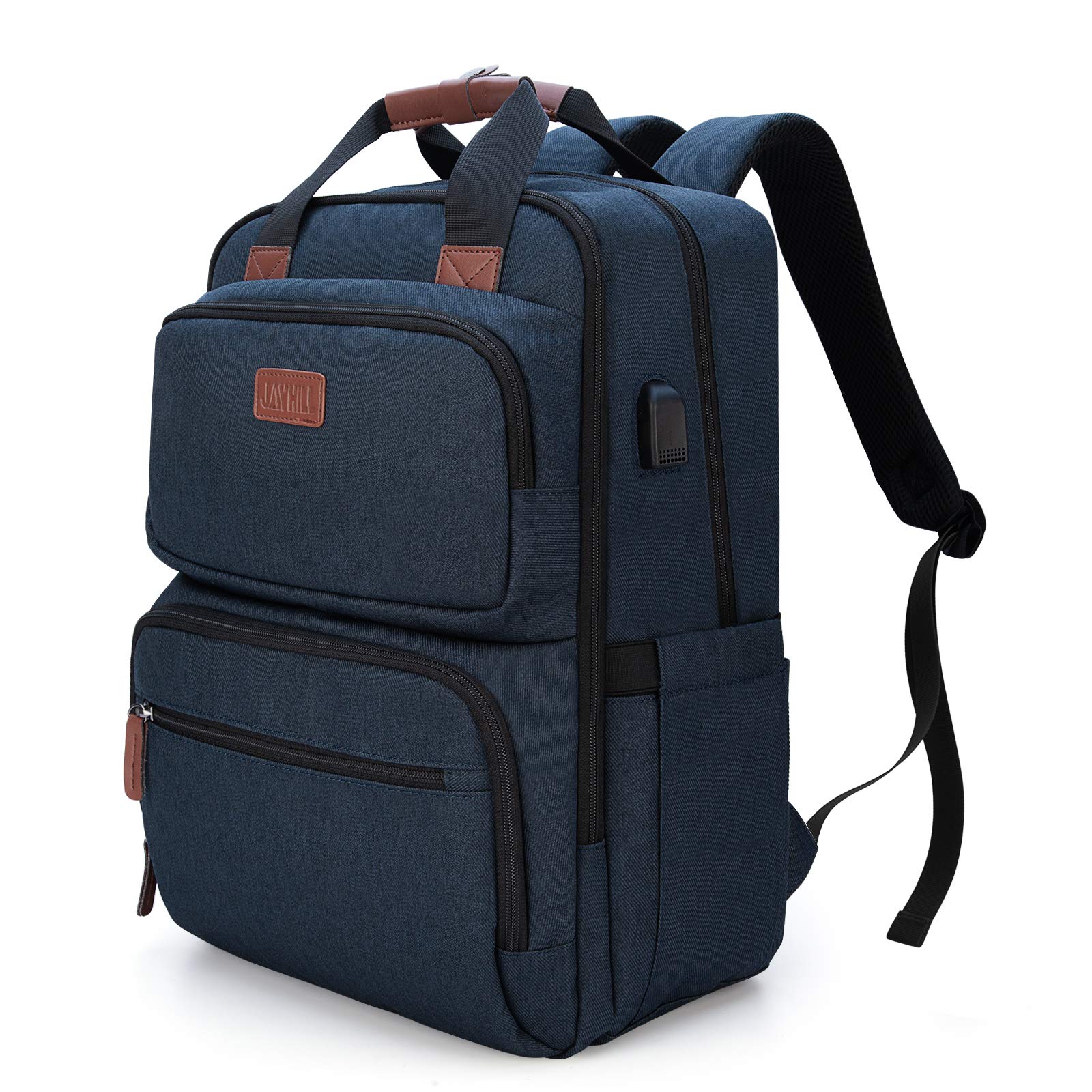 JOYHILL Travel Laptop Backpack for Men & Women - Durable Business Backpack with USB Charging Port, Water Resistant Computer Bag for College & School, Fits 15.6 Inch Laptop - Perfect for Work Commute, Business Trips & Campus Life (Dark Blue)