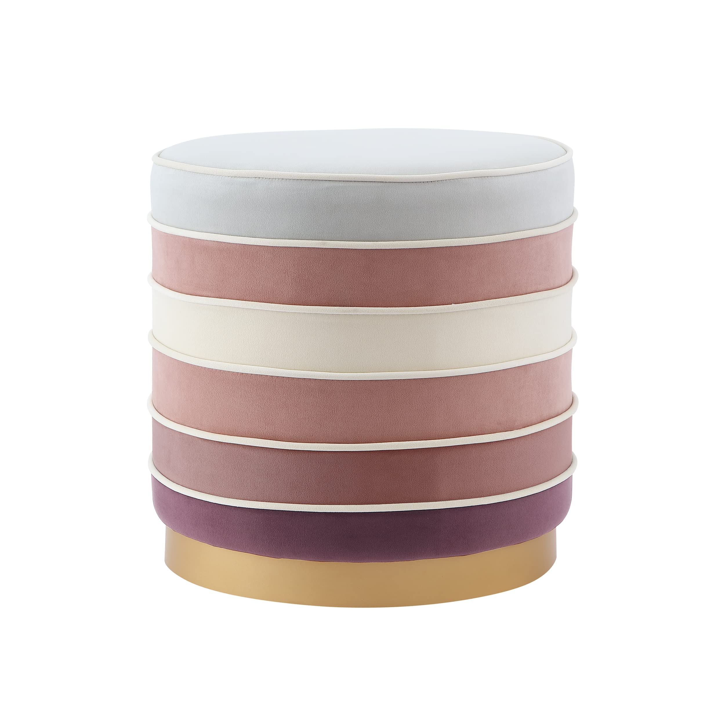 Nicole Miller Blush Velvet Ottoman with Matte Metal Base - Cory Design Multi-Layered Footstool for Living Room, Bedroom & Home Decor
