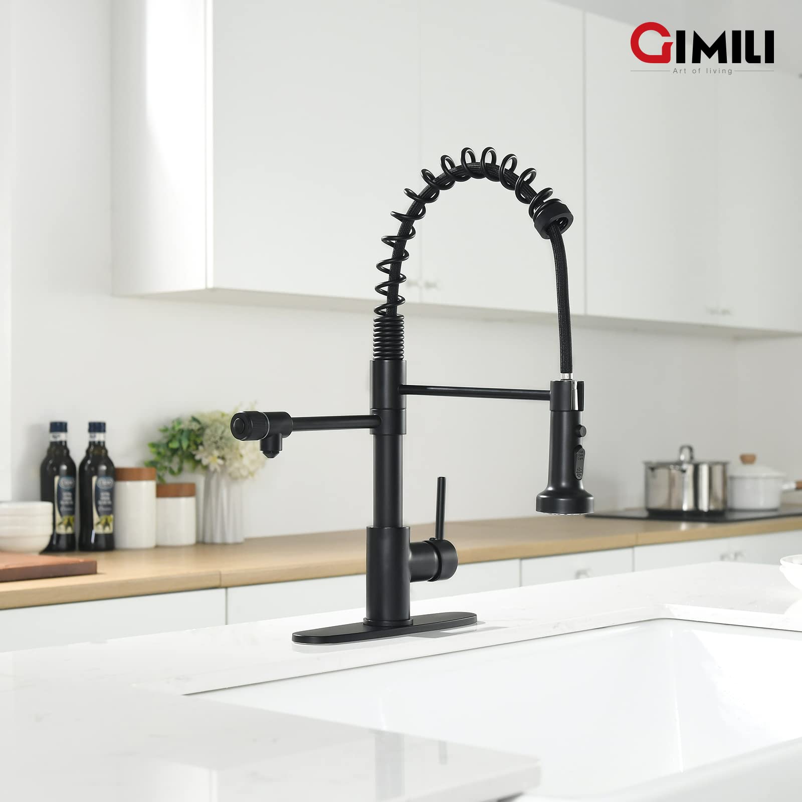 GIMILI 3-in-1 Commercial Style Pull-Down Single Handle Kitchen Faucet with Water Filtration System - Matte Black (Filter Not Included) | Perfect for Modern Homes, Restaurants & Water Purification Stations