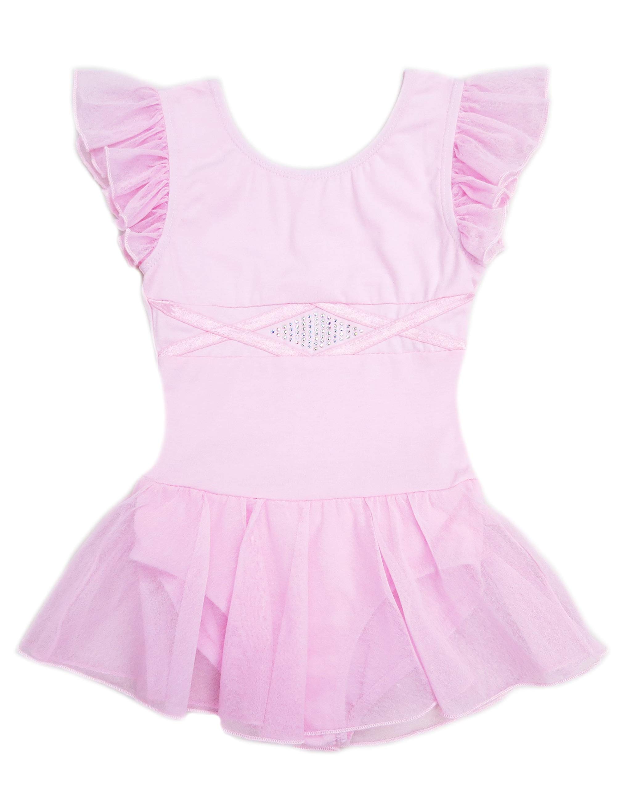 Sparkling Pink Rhinestone Chiffon Skirted Leotard for Dance, Gymnastics & Performance - Elegant Ballet & Cheerleading Costume