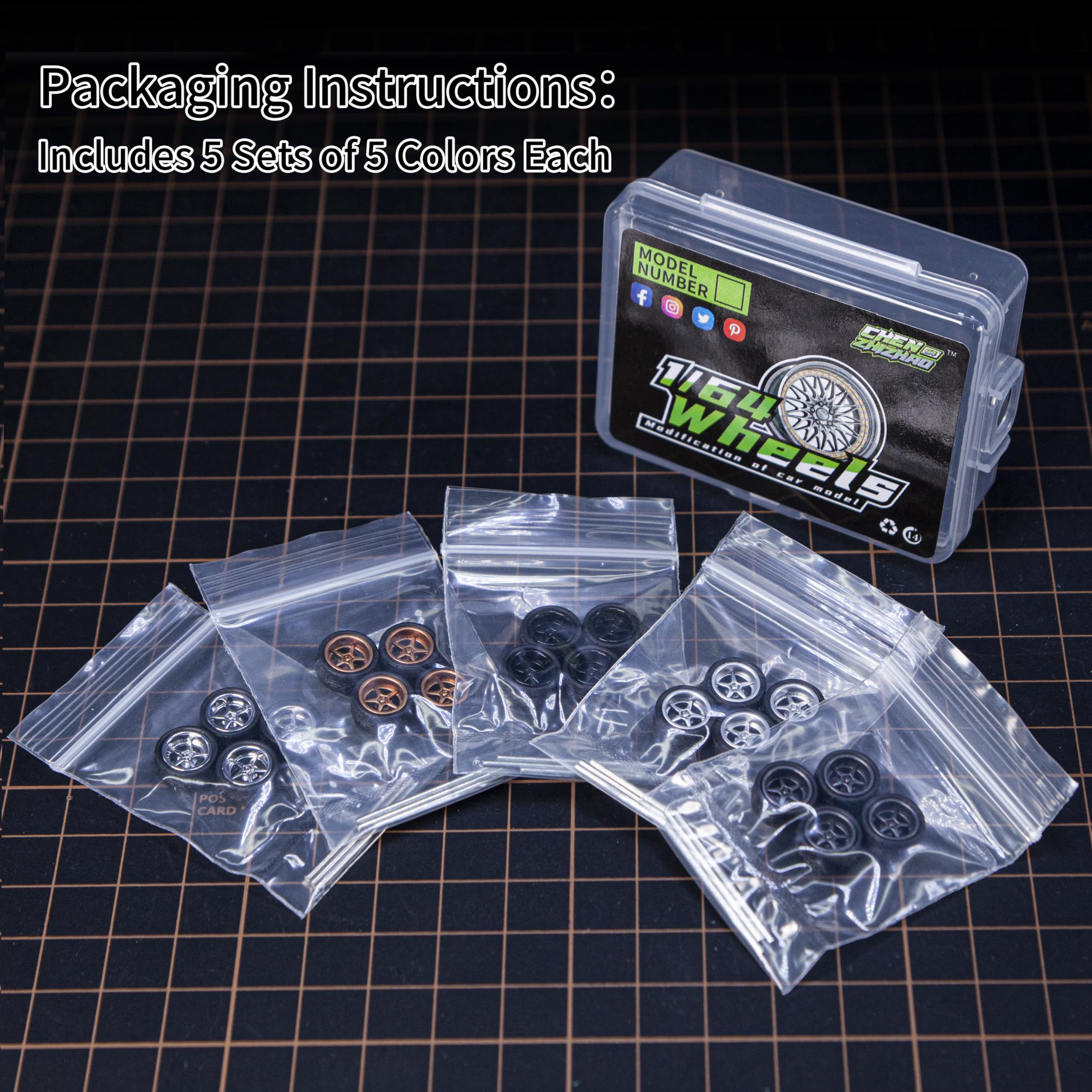 1/64 Scale Wheels for Hot Wheels - ABS Injection Rubber Tires - 5 Sets (Style R) - Perfect for Die-Cast Model Modification & Miniature Scene Production - Ideal for Collectors, Custom Builds, and Diorama Displays
