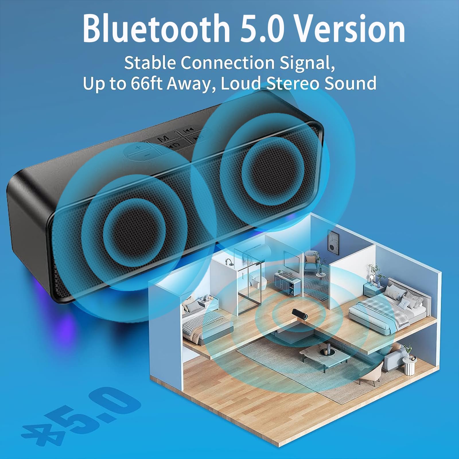 Portable Bluetooth Speaker Wireless with 5.0 Technology, 12H Playtime, 3D Stereo HiFi Bass - Perfect for Home, Travel, Outdoor Adventures & Parties