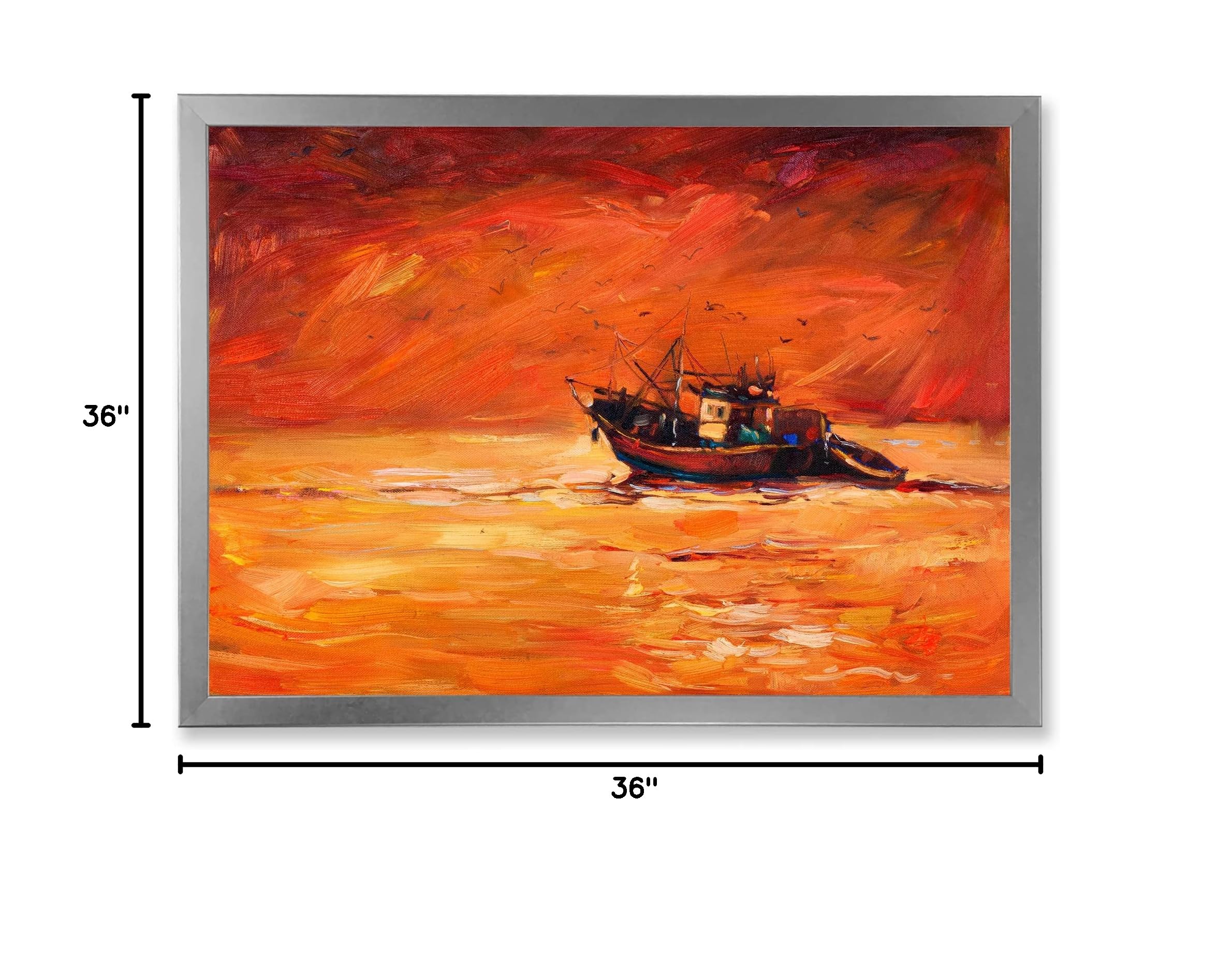 Coastal Framed Wall Art - Fishing Boat at Sunset, Nautical Home Decor for Living Room, Bedroom & Office | Perfect Beach House & Seaside Theme Decoration