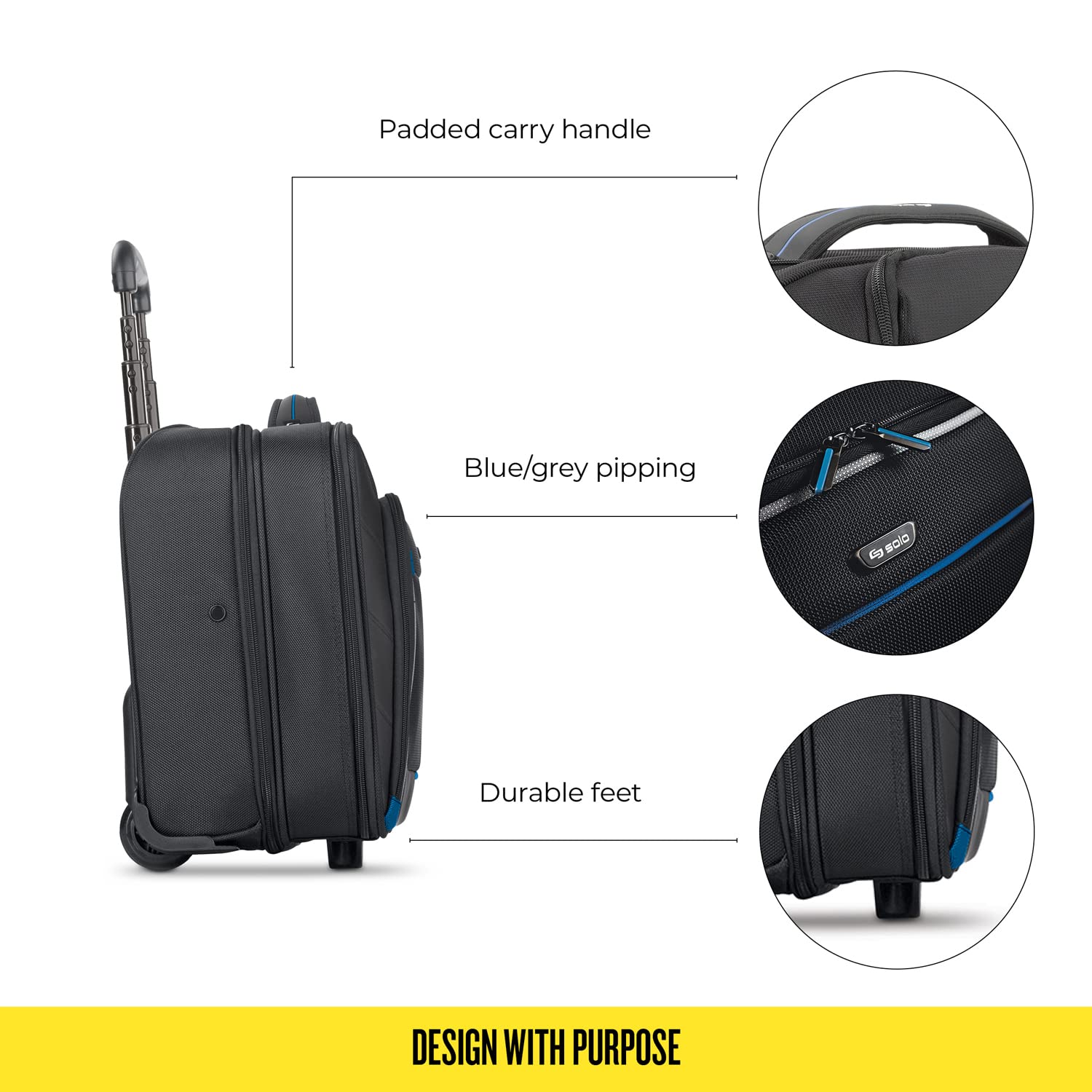Solo New York Active Rolling Overnight Laptop Bag for Business Travel - 16 Inch Laptop Case for Women & Men (Black, 15