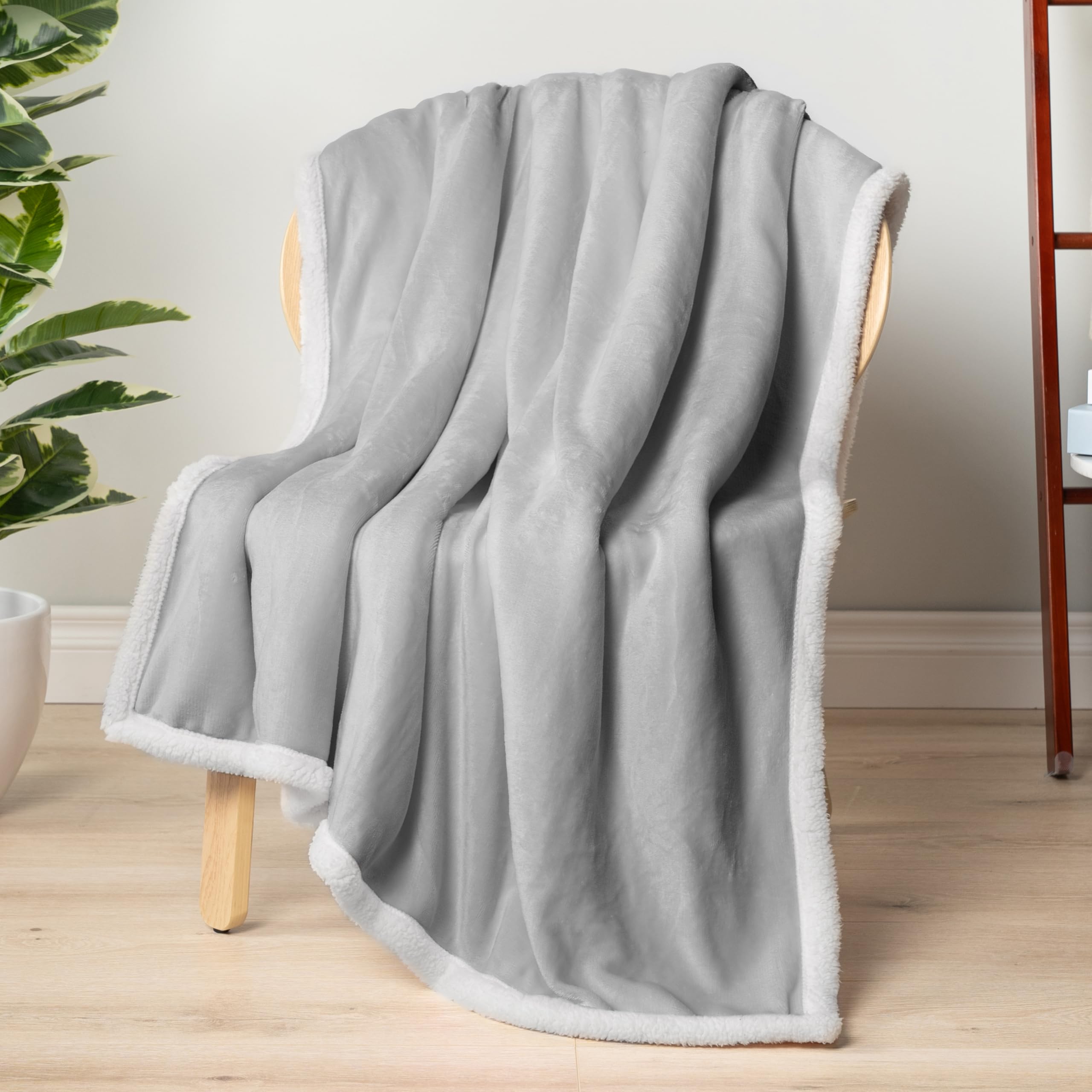 PAVILIA Queen Size Sherpa Fleece Blanket - Ultra Soft Plush Reversible Winter Blanket for Bed (90x90 Inches, Light Grey) - Cozy Warm Throw for Women & Men - Perfect for Couch, Sofa, Bedroom & Gift Giving