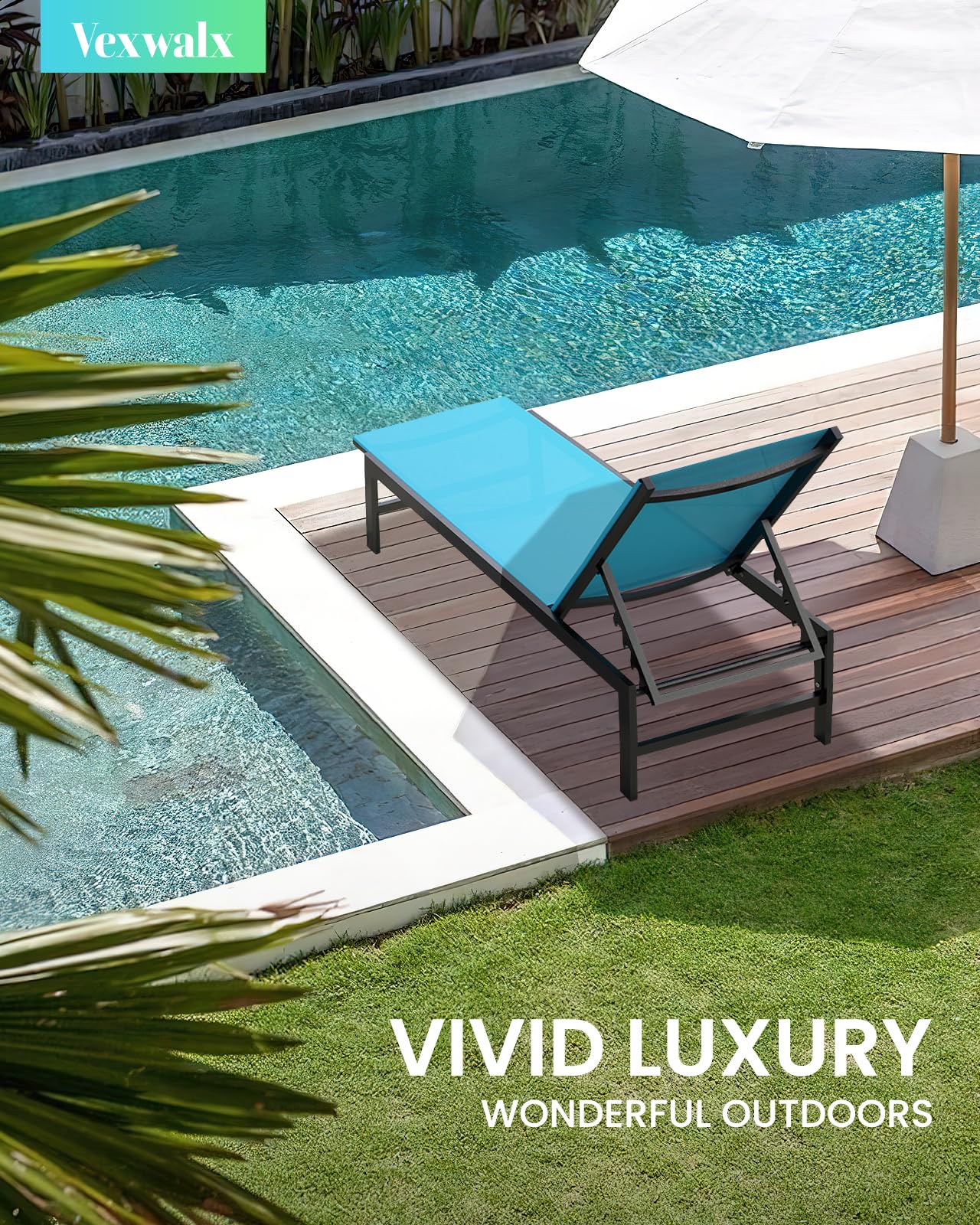 2-Pack Aluminum Outdoor Lounge Chairs with 5-Position Recliner - Lightweight Patio Chaise Lounge for Poolside, Backyard, Deck, Lawn & Beach - Perfect for Sunbathing & Relaxing by the Water
