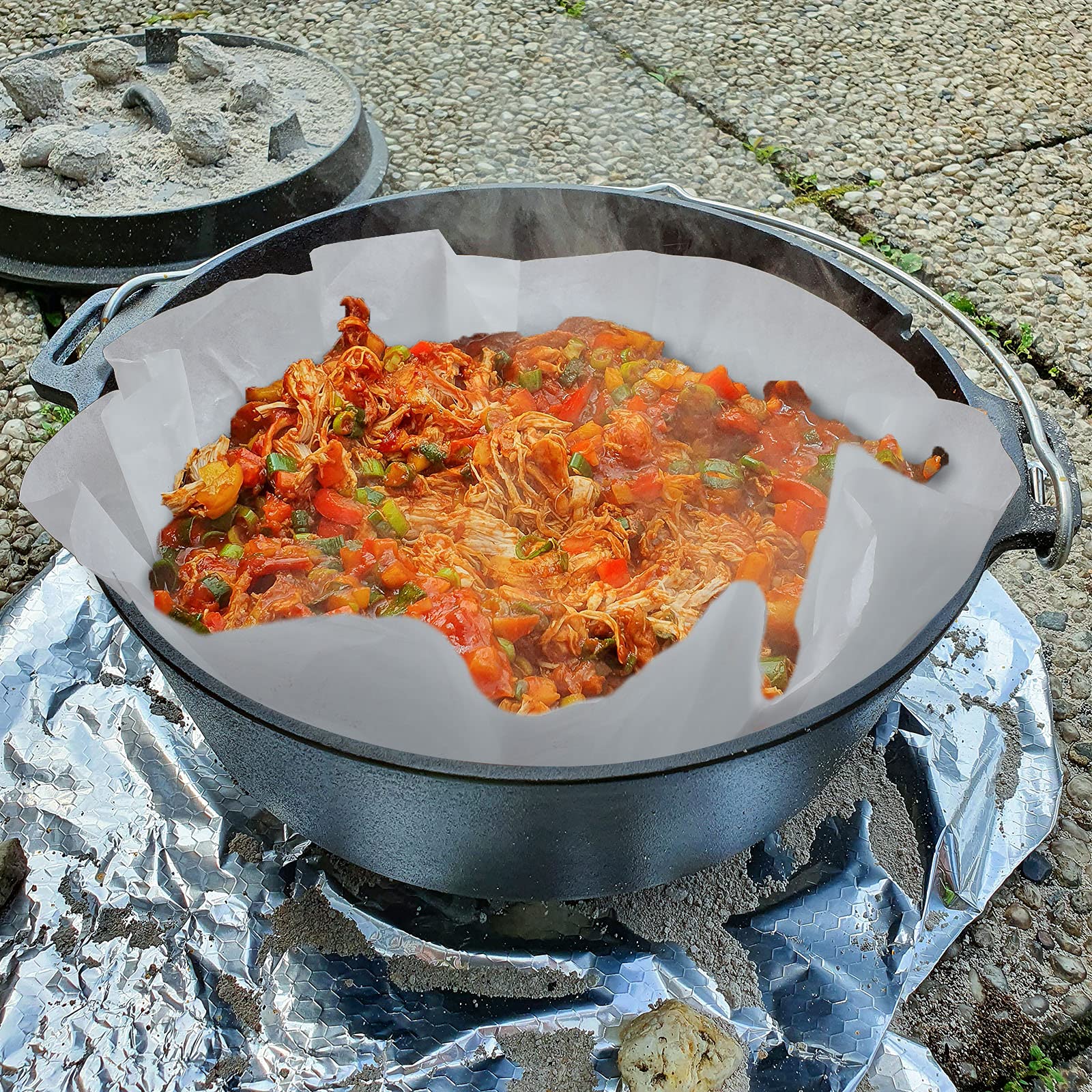 Non-Stick Round Parchment Paper 20 Inches - 40 Pack Disposable Dutch Oven Liners for Baking, Air Fryer, Steaming & BBQ | Perfect for Cakes, Pizzas, Meats & Vegetables | Oven Safe & Eco-Friendly Baking Sheets for Home Cooking & Party Food Prep
