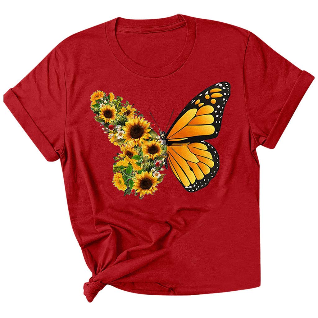 Sunflower Print Women's Crewneck T-Shirt - Casual Basic Plus Size Tops for Summer | Cute & Sexy Everyday Wear for Women | Perfect for Outings, Dates & Beach Days