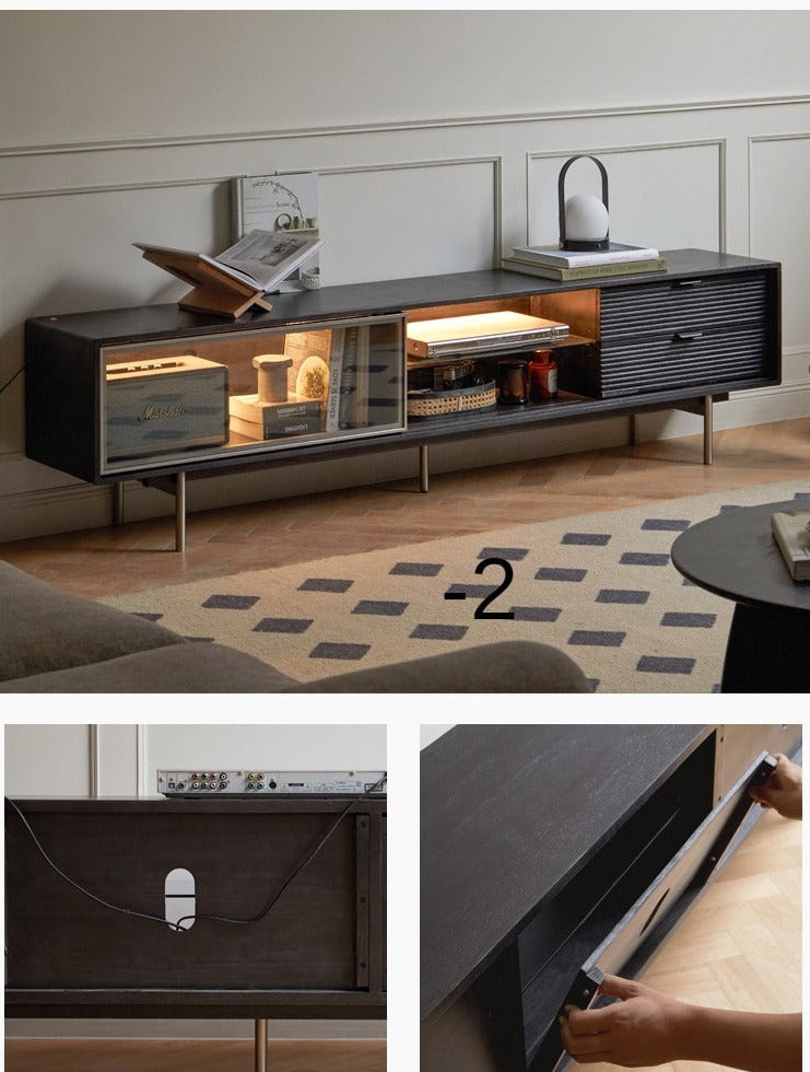 Modern Black Oak Solid Wood TV Stand - Stylish Entertainment Center for Living Room & Home Theater