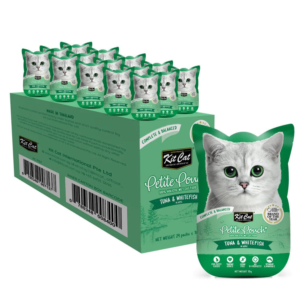 24 Pack Kit Cat Petite Pouch Grain-Free Wet Cat Food - 70g Pouch for Adult & Senior Cats - Perfect for Travel, Treats & Mealtime Variety