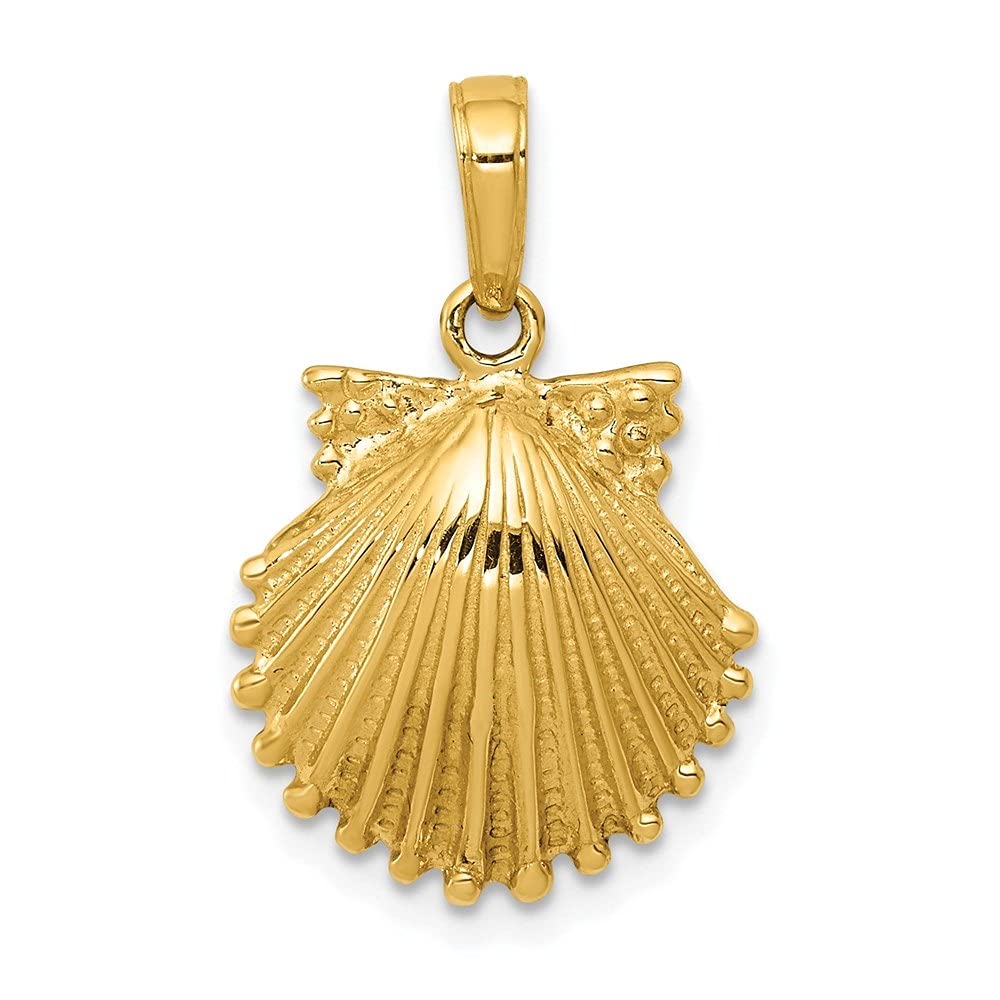 14K Yellow Gold Scallop Shell Pendant Necklace for Women - 22mm x 15mm Elegant Beach Jewelry Gift for Her - Perfect for Weddings, Vacations & Everyday Wear