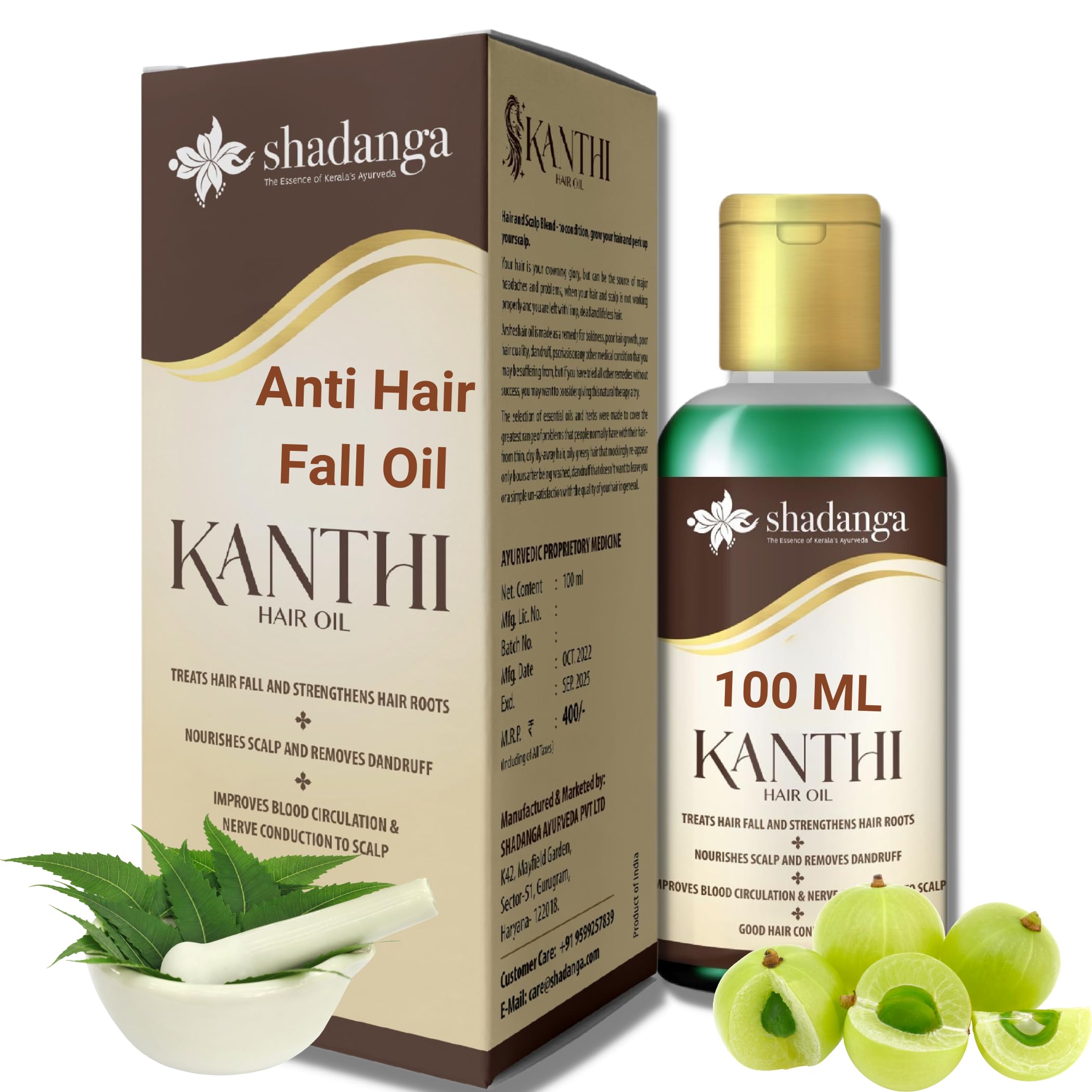 Shadanga Kanti Ayurvedic Hair Oil - 100ml | Natural Remedy for Hair Fall Control, Dandruff Treatment & Hair Growth | Nourishes Scalp, Strengthens Roots | Improves Blood Circulation & Nerve Health | Perfect for Daily Hair Care & Scalp Massage at Home