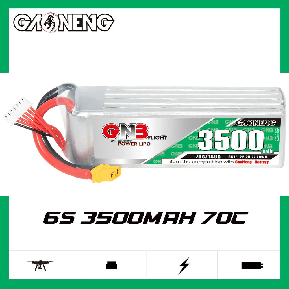 GAONENG GNB 6S 22.2V 3500mAh 70C LiPo Battery with XT60 Plug - High Performance RC Drone, Airplane & Helicopter Battery for Long Flight Time
