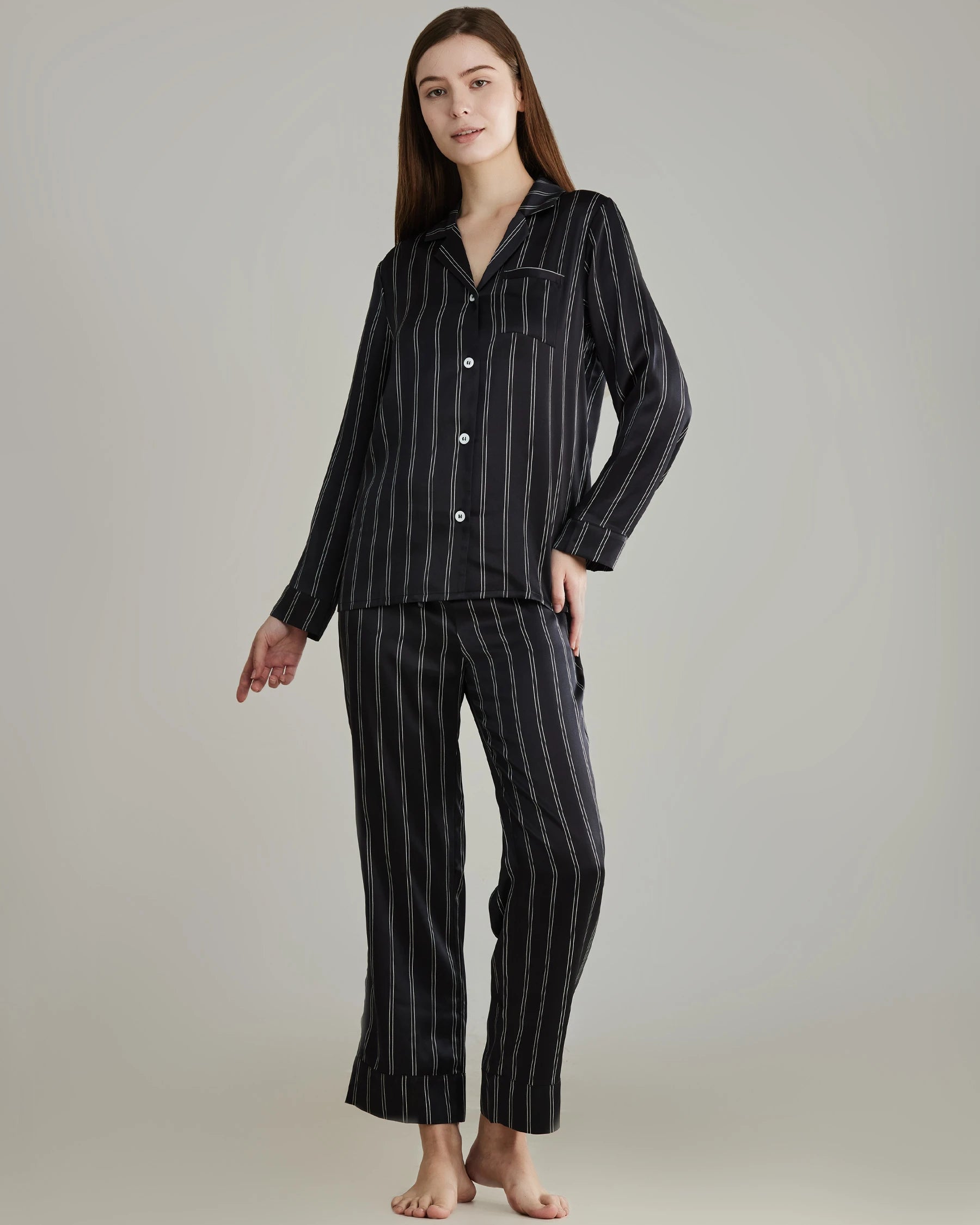 Classic Striped Silk Pajamas Set for Women - Soft & Comfortable Sleepwear - Perfect for Lounge, Sleep & Relaxation at Home