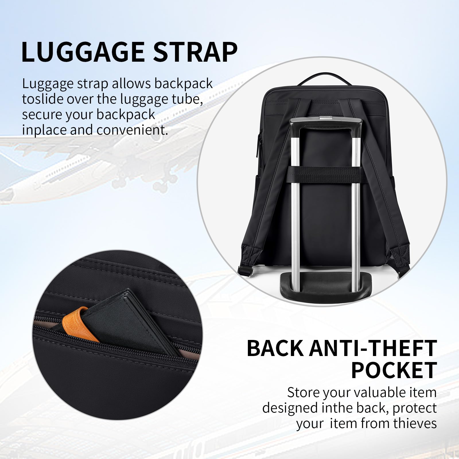 Stylish Women's Laptop Backpack - Airline Approved 15.6 Inch Notebook Bag for Work, College & Travel | Multi-Functional Casual Daypack with USB Charging Port | Perfect for Business Trips, Campus Life & Daily Commute (Black)