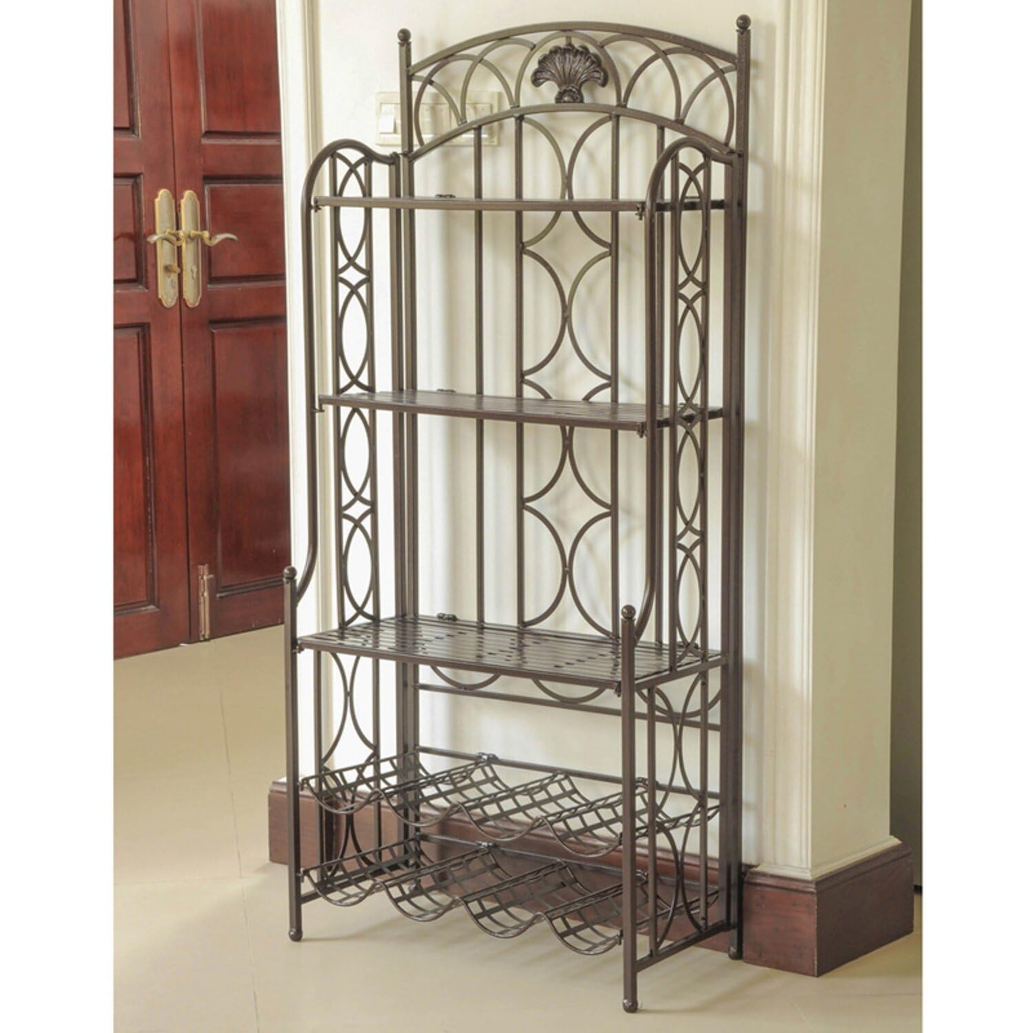 International Caravan 5-Tier Iron Baker's Rack & Wine Storage Shelf - Perfect for Kitchen Organization, Pantry Storage, and Wine Display