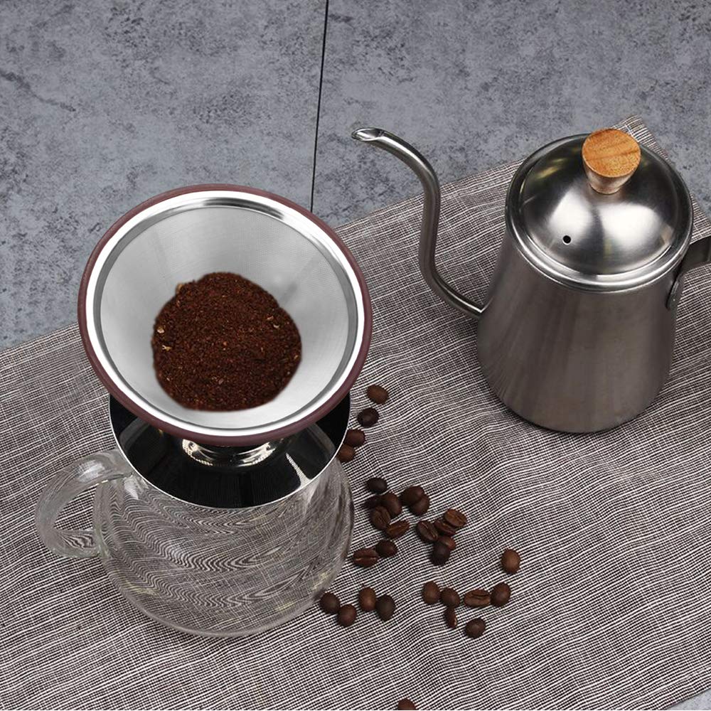 Stainless Steel Pour Over Coffee Filter - Reusable Double Mesh for Home & Office Brewing