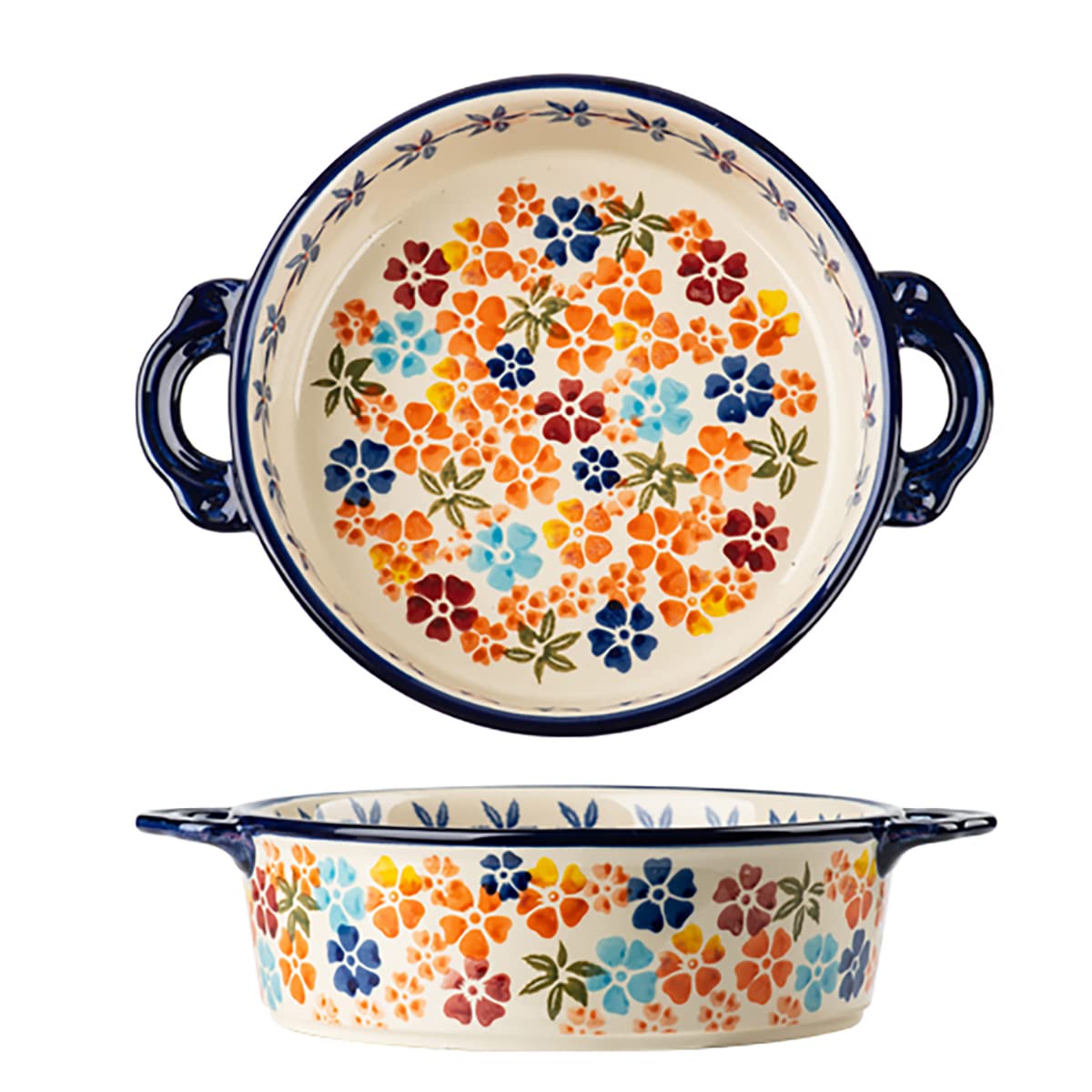 Vintage Style Ceramic Casserole Dish - Colorful Cherry Blossom Floral Baking Pan with Handles (32oz, 1-Piece) | Oven Safe Bakeware for Lasagna, Casseroles & Kitchen Cooking | Perfect for Family Dinners, Potlucks & Holiday Meals